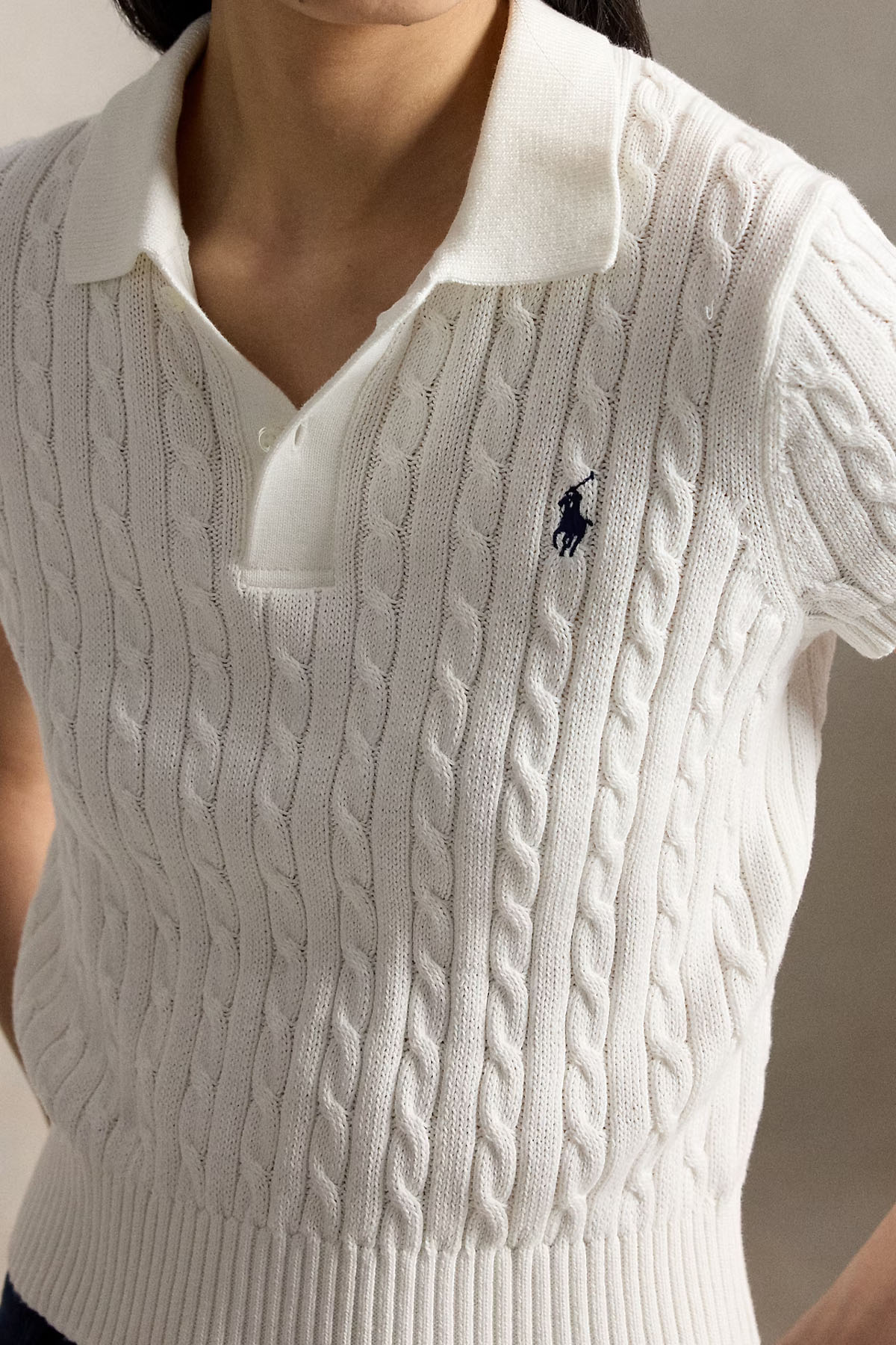 Polo Ralph Lauren Slightly Cropped Fit Polo Yaka Saç Örgü Triko