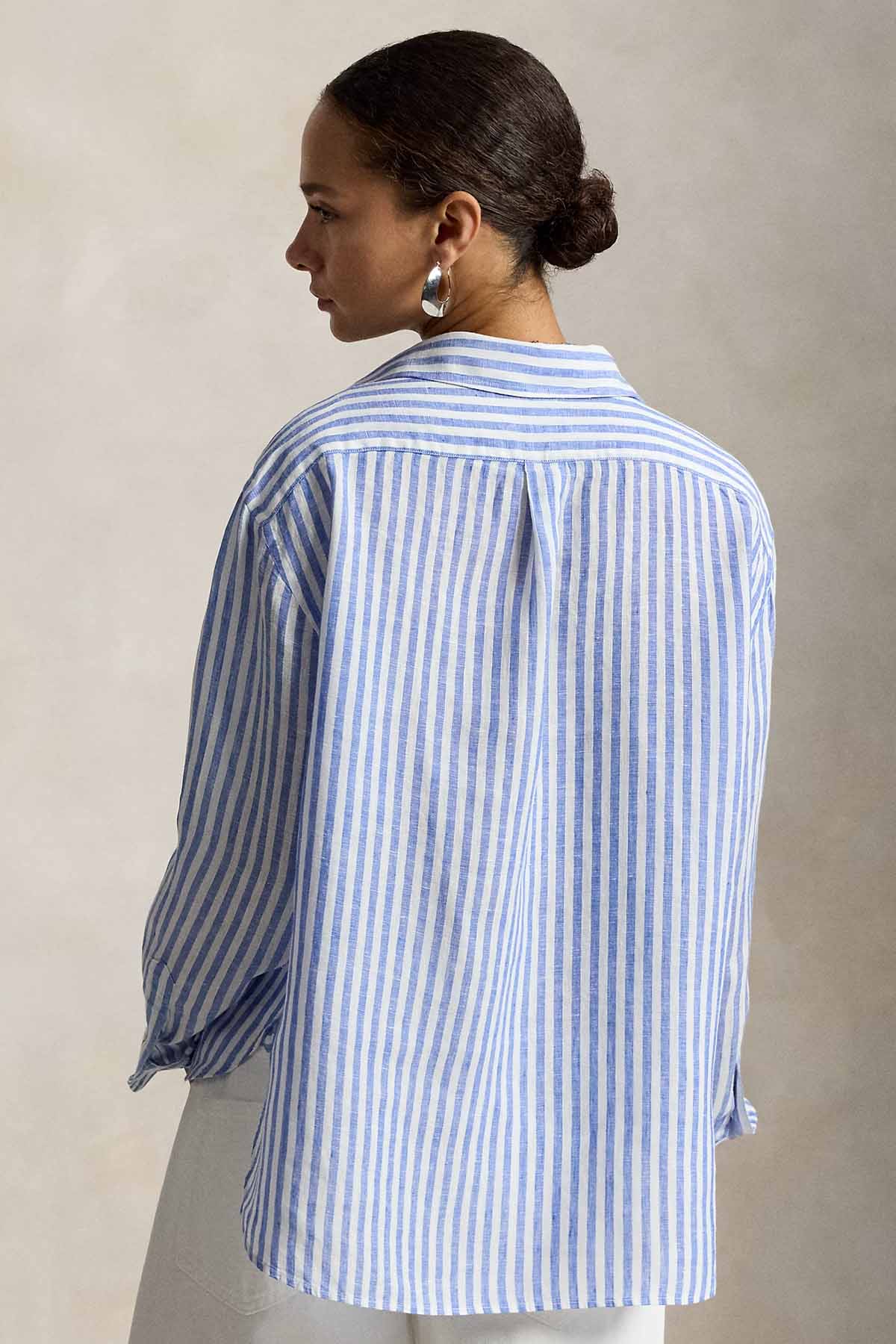 Polo Ralph Lauren Crop Boxy Fit Çizgili Keten Gömlek