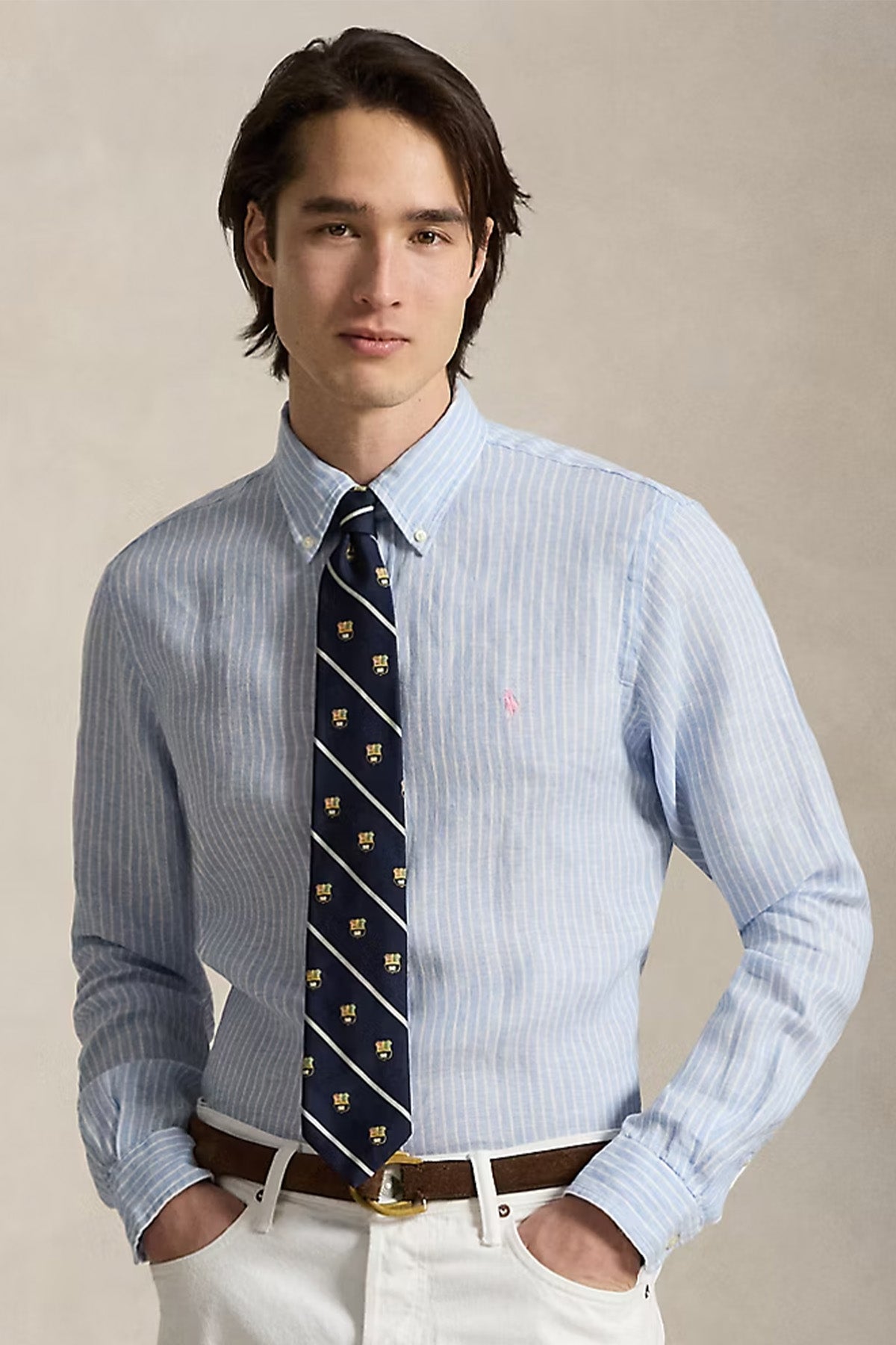 Polo Ralph Lauren Custom Fit Çizgili Keten Gömlek