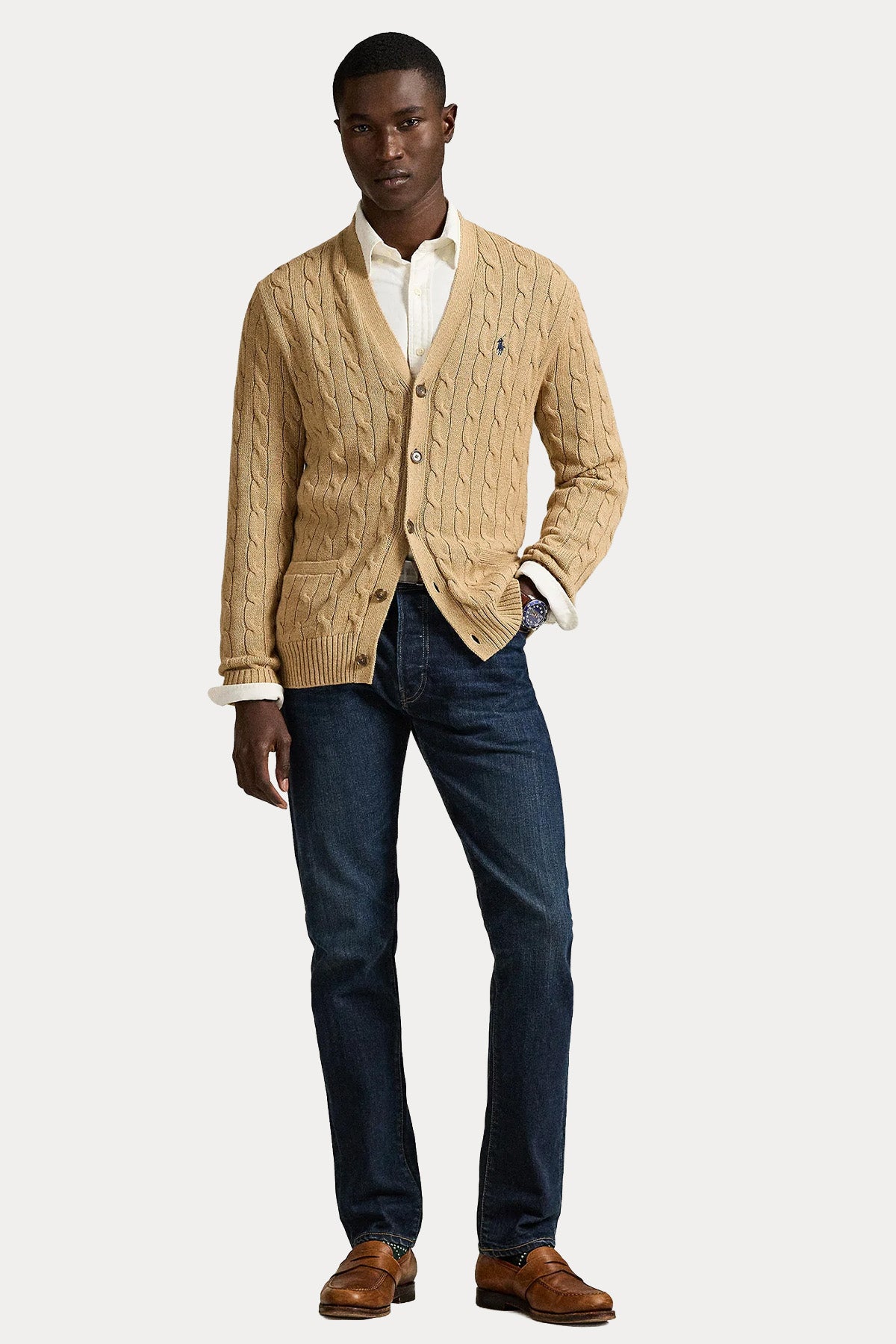 Polo Ralph Lauren V Yaka Saç Örgü Triko Ceket