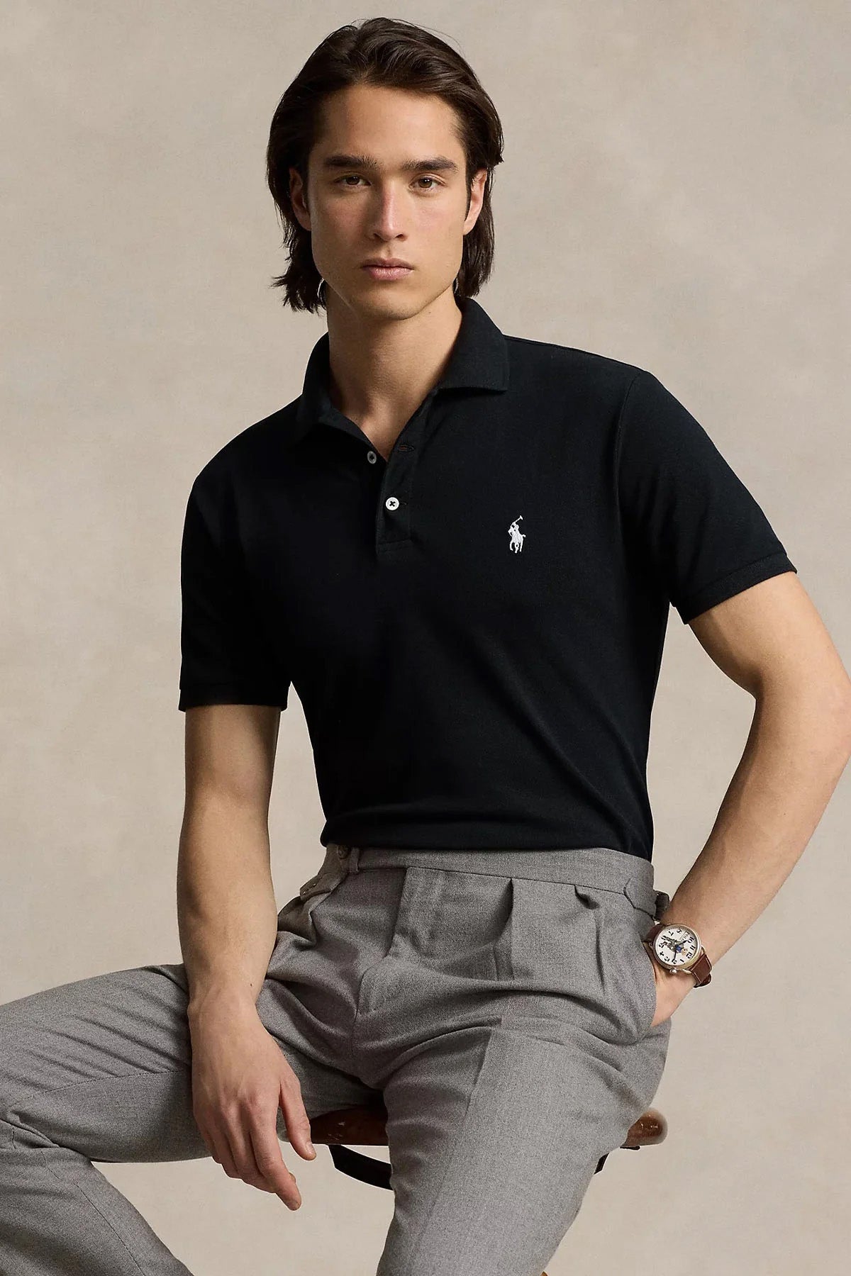 Polo Ralph Lauren Custom Slim Fit Stretch Mesh Polo Yaka T-shirt