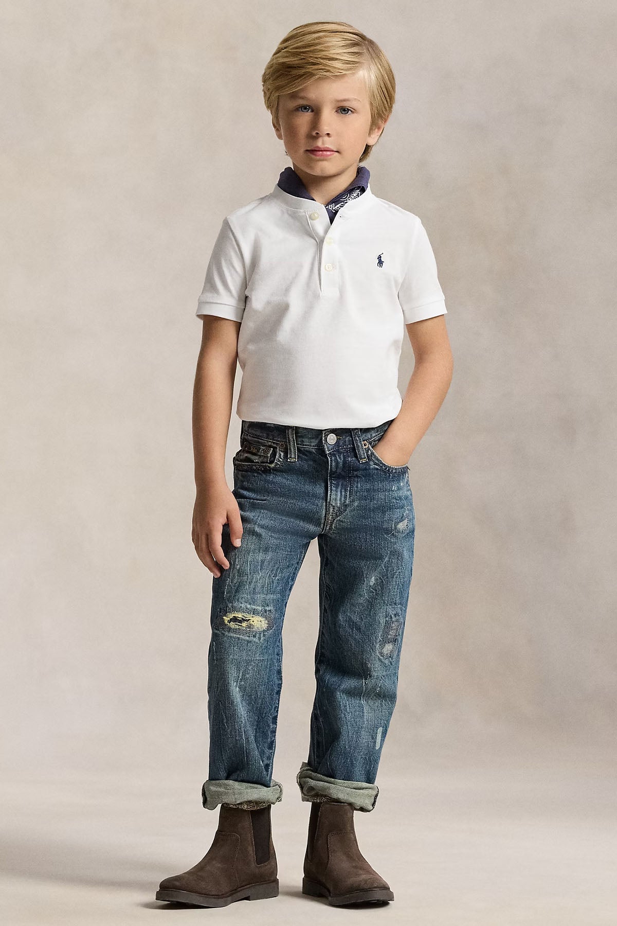 Polo Ralph Lauren Kids 3-7 Yaş Erkek Çocuk Düğmeli Yuvarlak Yaka T-shirt