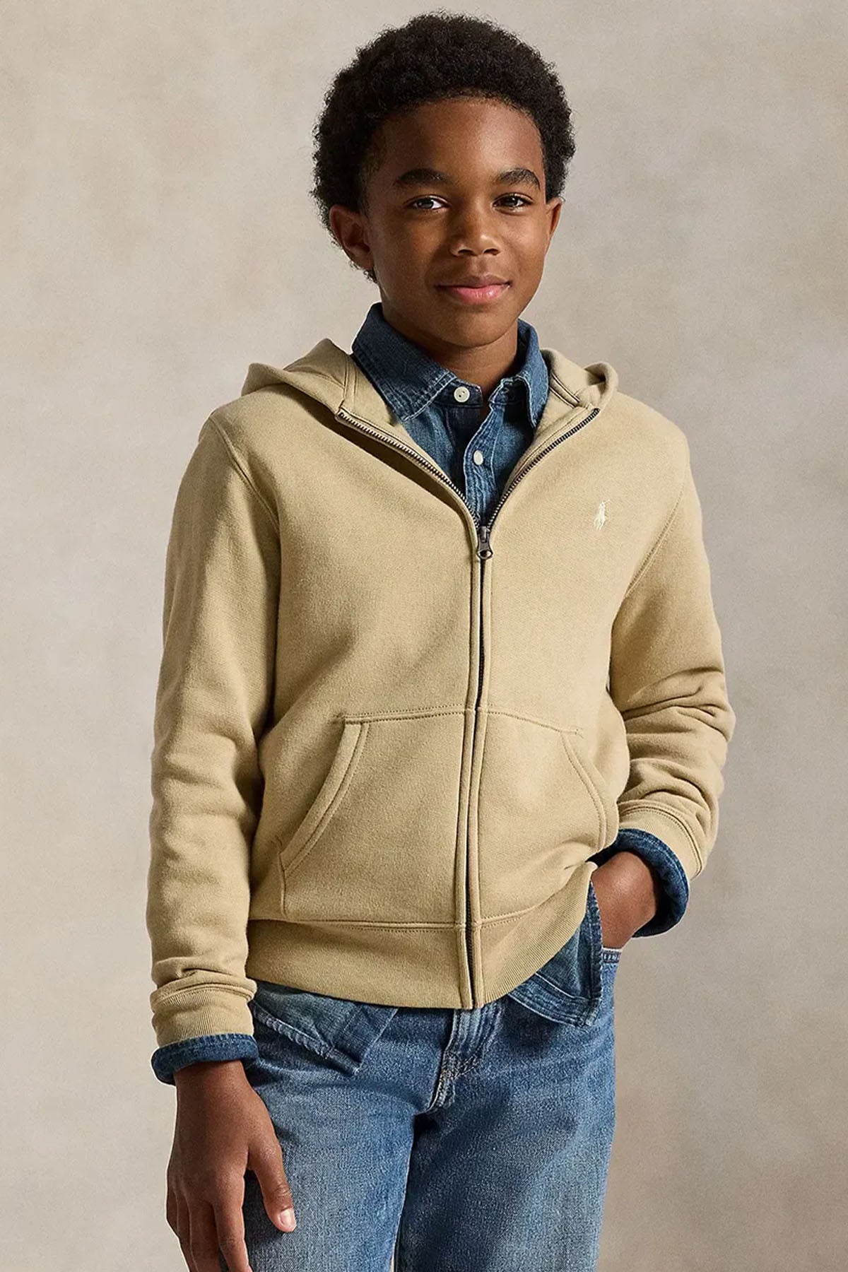 Polo Ralph Lauren Kids S-L Beden Unisex Çocuk Şardonlu Kapüşonlu Sweatshirt Ceket