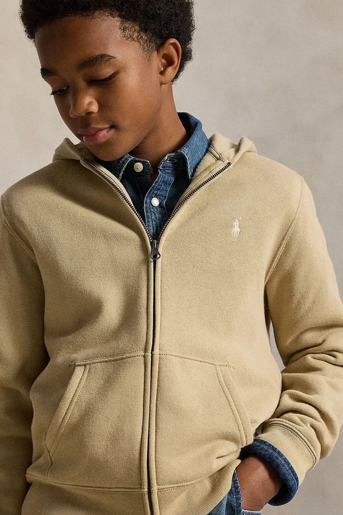 Polo Ralph Lauren Kids S-L Beden Unisex Çocuk Şardonlu Kapüşonlu Sweatshirt Ceket