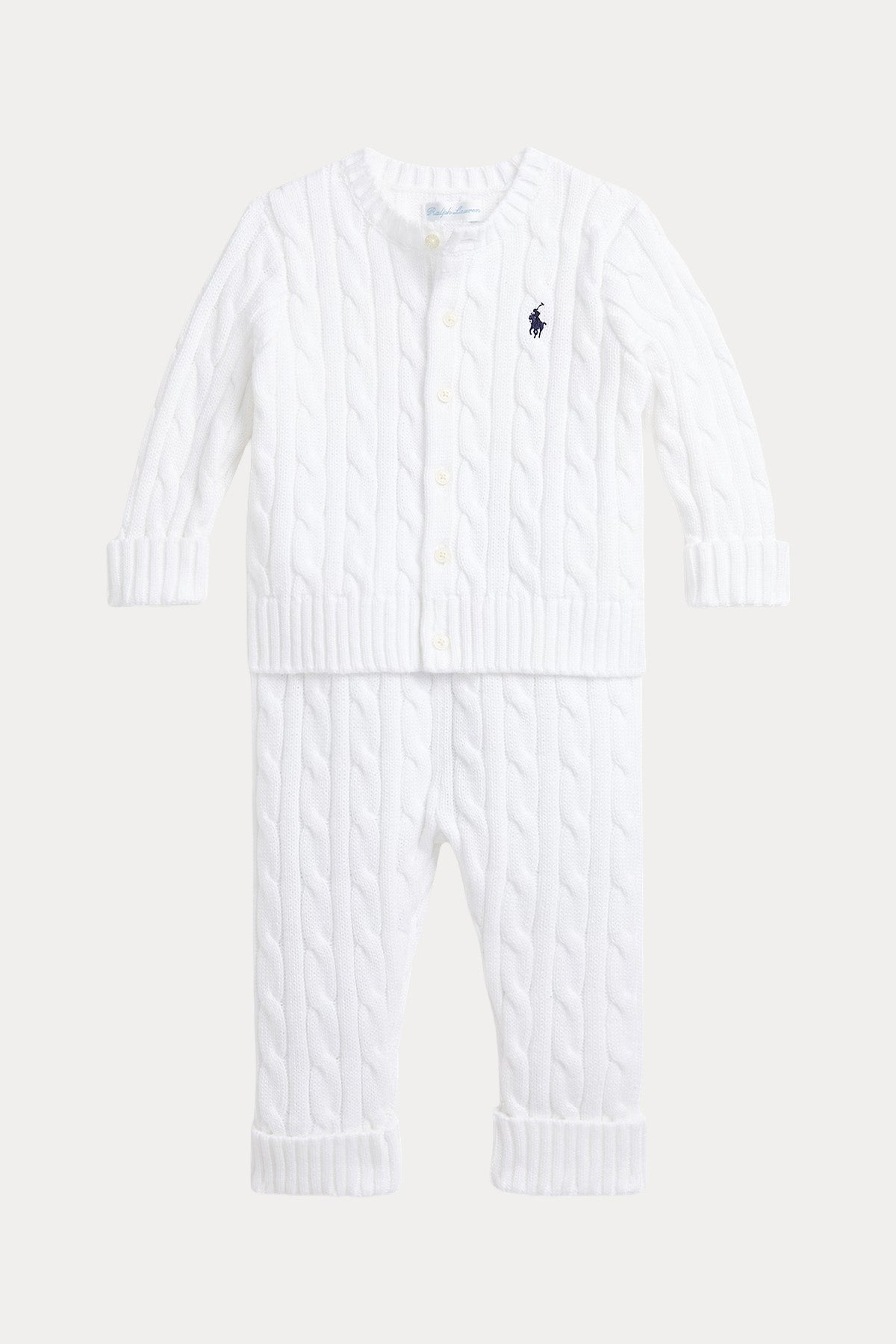Polo Ralph Lauren Kids 12 Aylık Unisex Bebek Saç Örgü Triko Ceket Pantolon Set