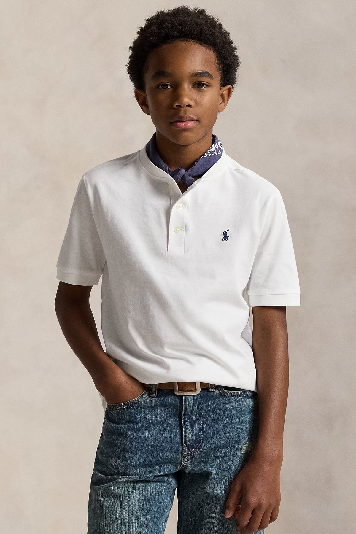 Polo Ralph Lauren Kids S-L Beden Düğmeli Yuvarlak Yaka Pony Logolu T-shirt