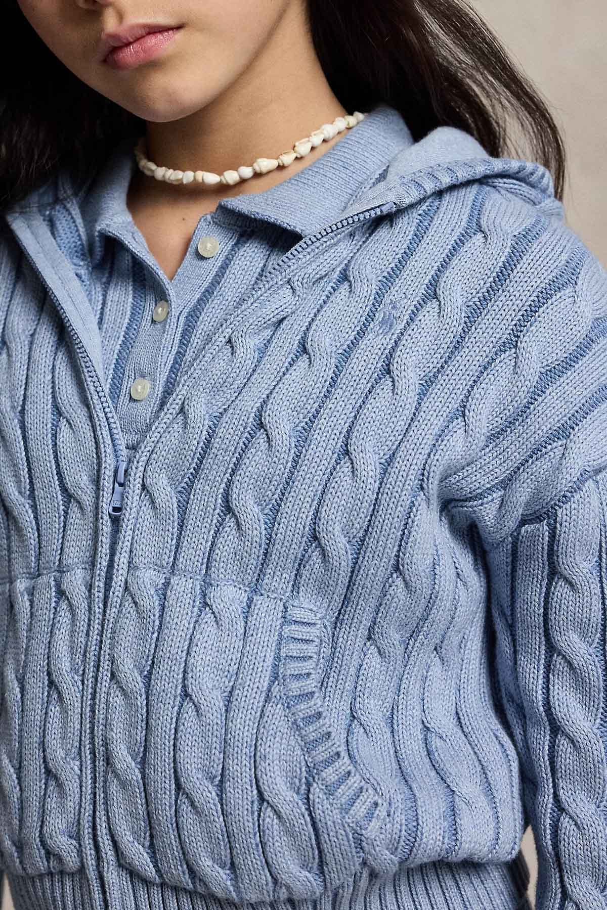 Polo Ralph Lauren Kids S-L Beden Unisex Çocuk Saç Örgü Kapüşonlu Triko Ceket-Ceket-Libas