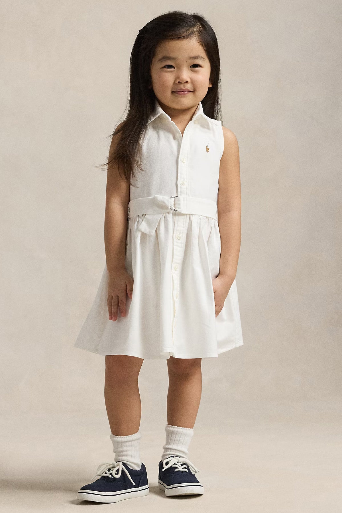 Polo Ralph Lauren Kids 4-6 Yaş Kız Çocuk Kemerli Gömlek Elbise-Elbise-Libas