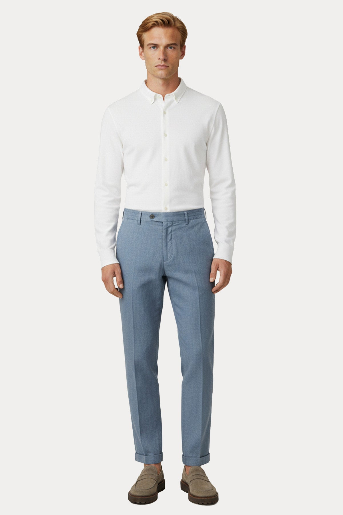 Pantaloni Torino Soft Fit Beli Lastikli Duble Paça Keten Pantolon