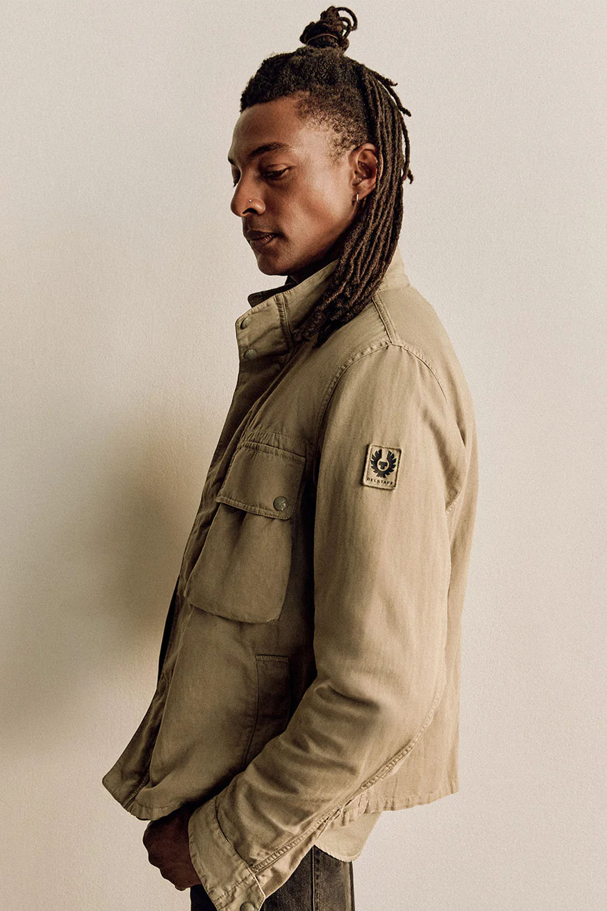 Belstaff Regular Fit Dik Yaka Keten Safari Ceket-Ceket-Libas