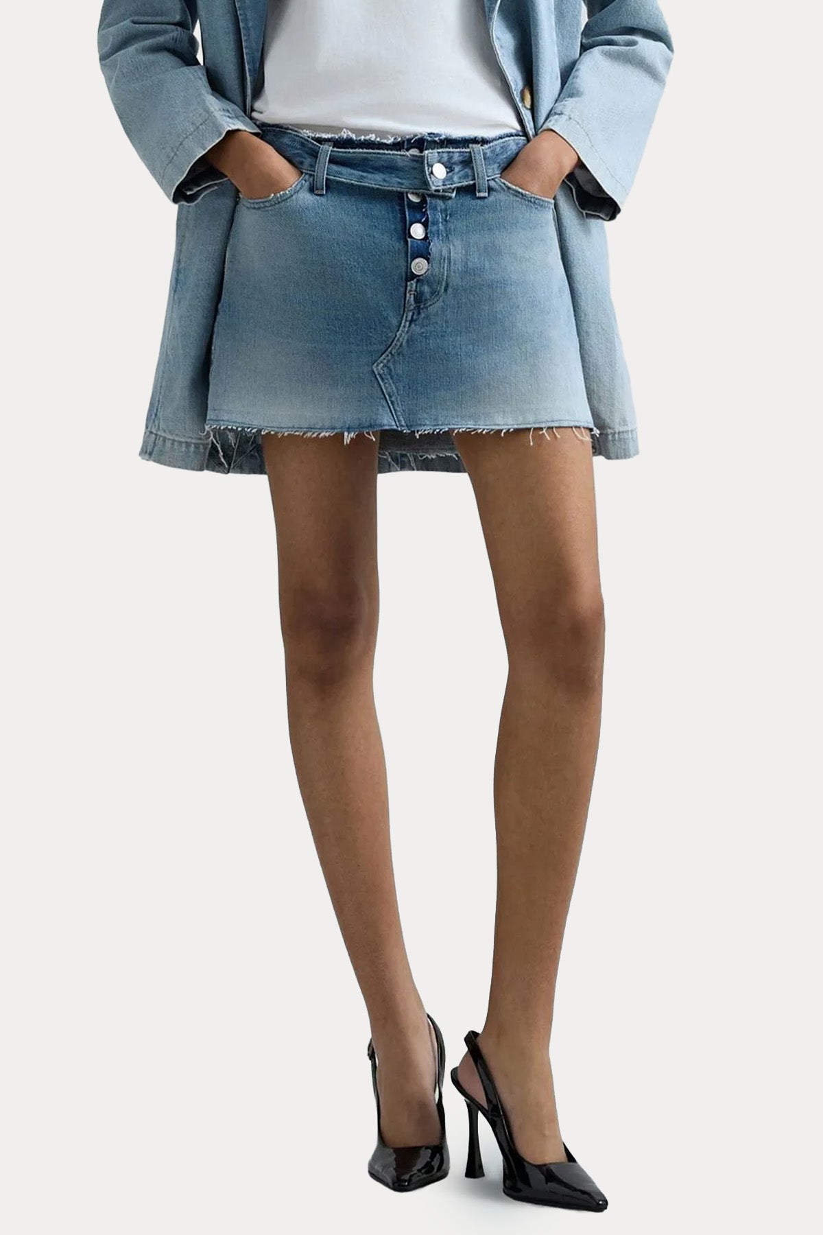 Replay Yıkamalı Kemerli Mini Denim Etek-Etek-Libas