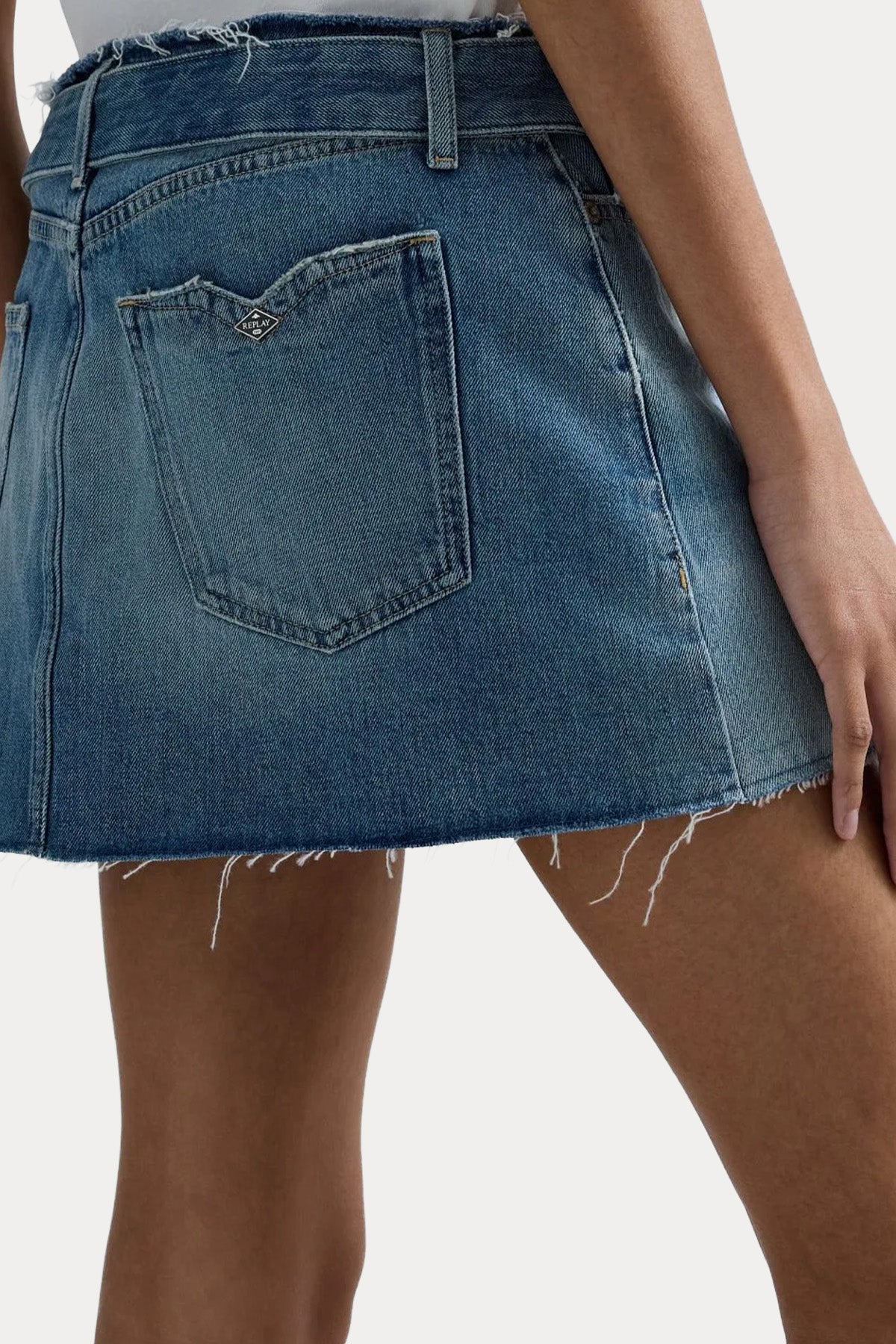 Replay Yıkamalı Kemerli Mini Denim Etek-Etek-Libas