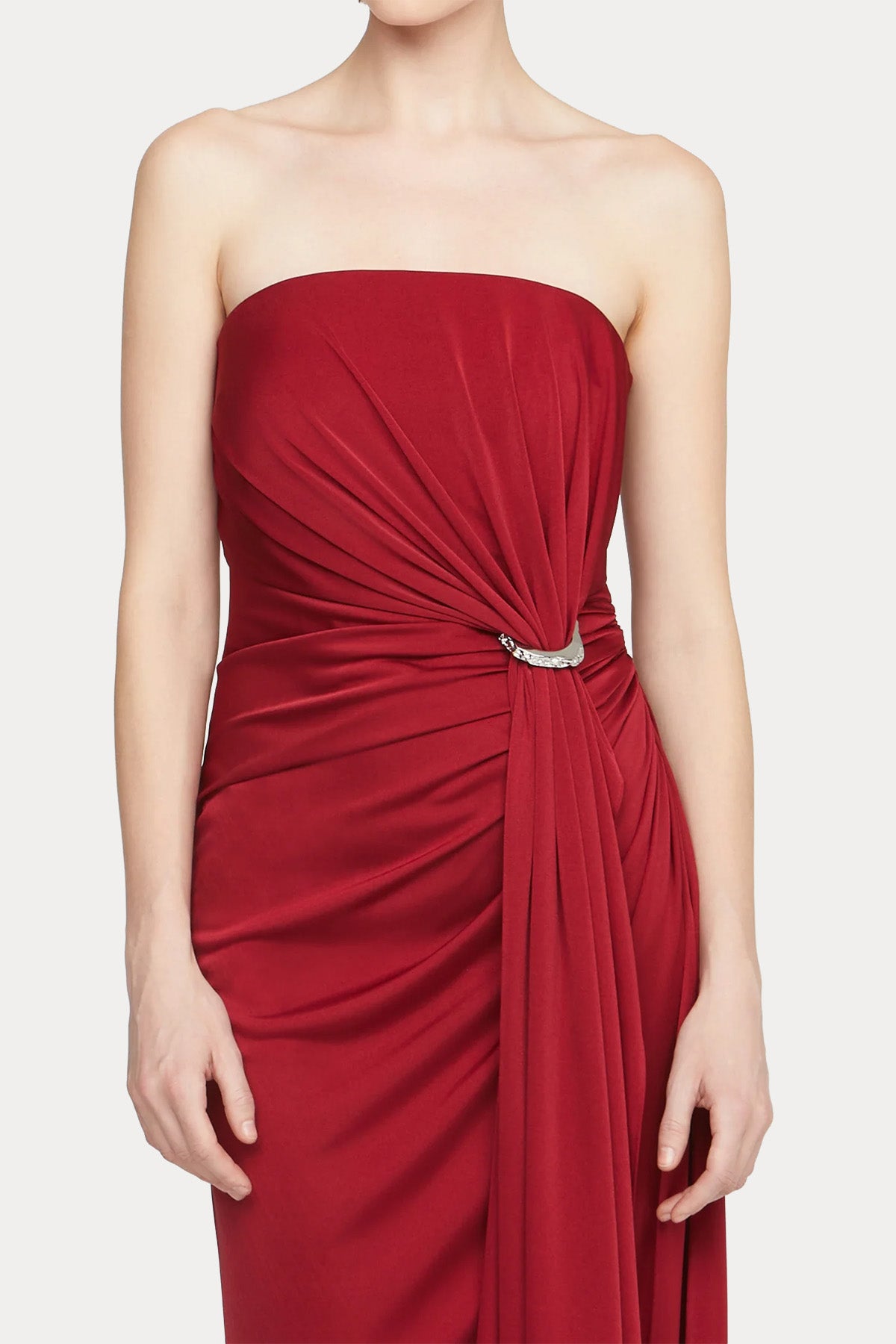 Halston Nadia Jarse Straplez Midi Abiye Elbise-Abiye-Libas