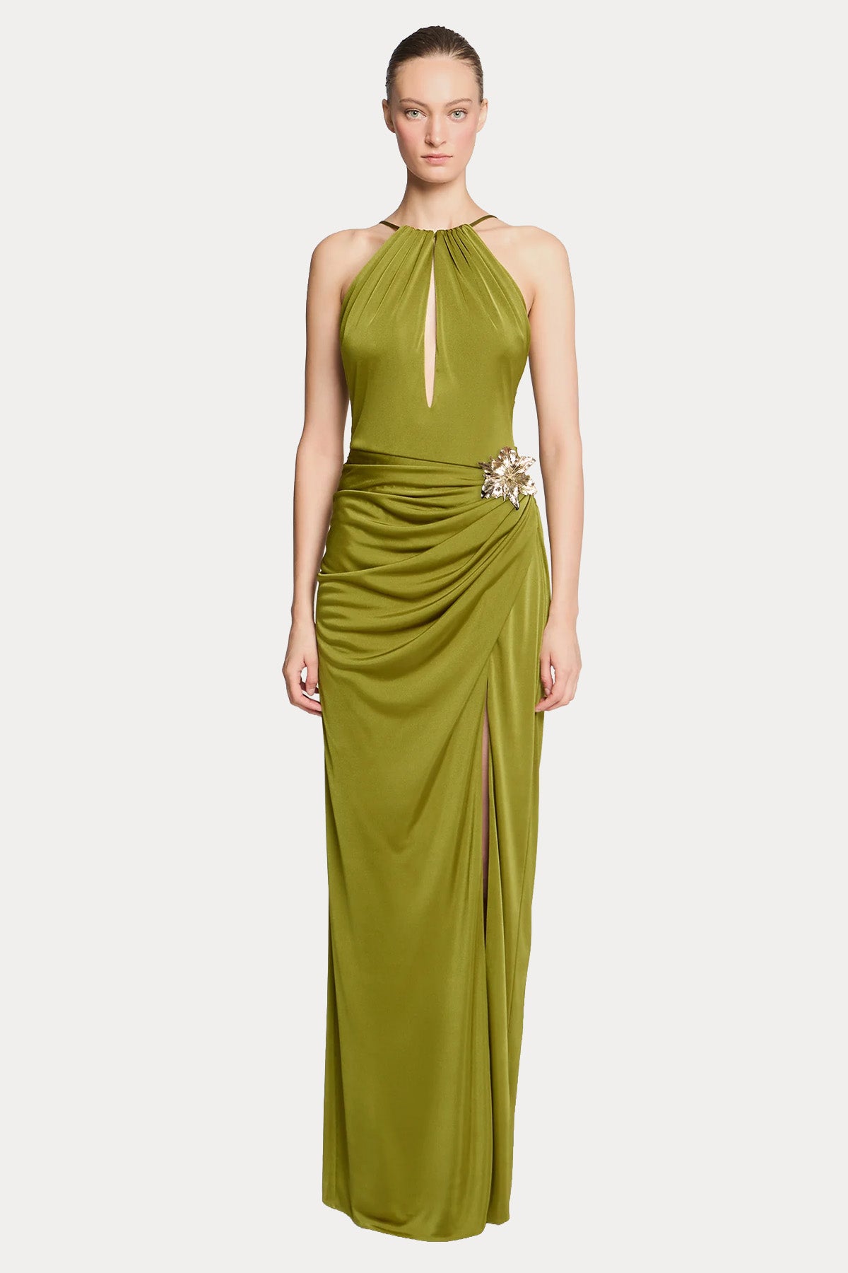 Halston Elin Parlak Jarse Streç Maxi Abiye Elbise-Abiye-Libas