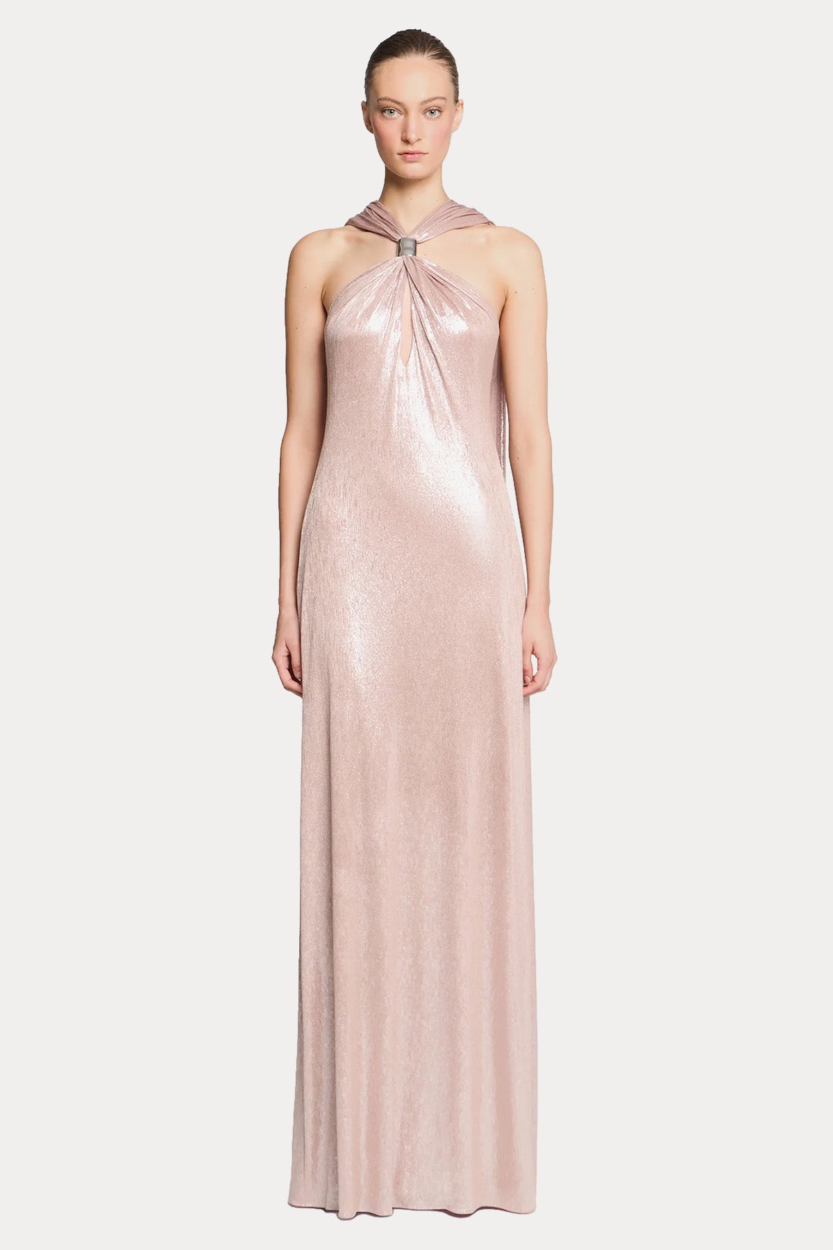 Halston Sofie Metalik Jarse Streç Maxi Abiye Elbise-Abiye-Libas