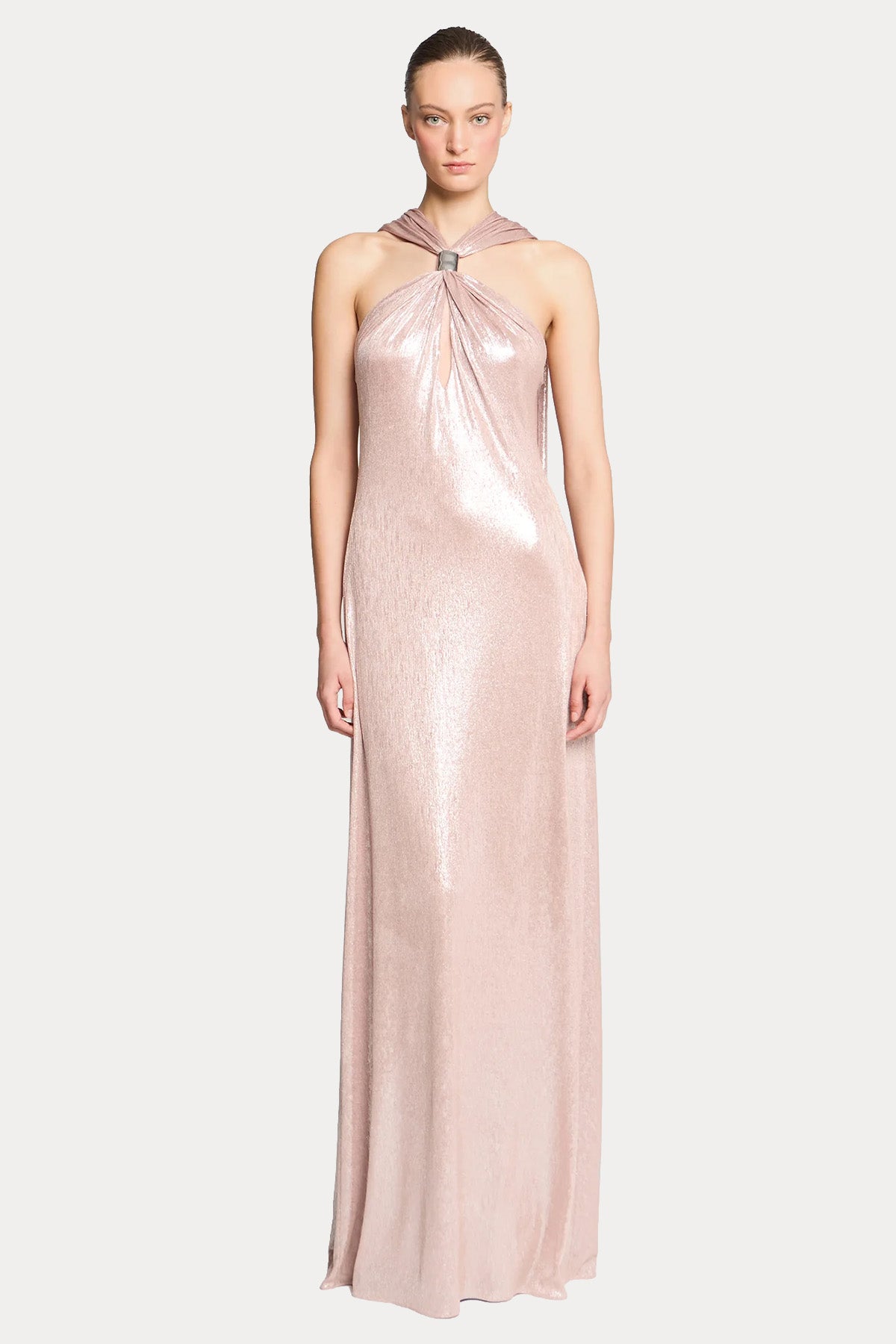 Halston Sofie Metalik Jarse Streç Maxi Abiye Elbise