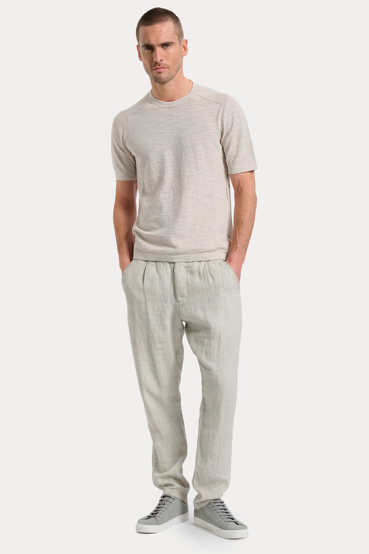 Transit Regular Fit Yuvarlak Yaka Keten T-shirt