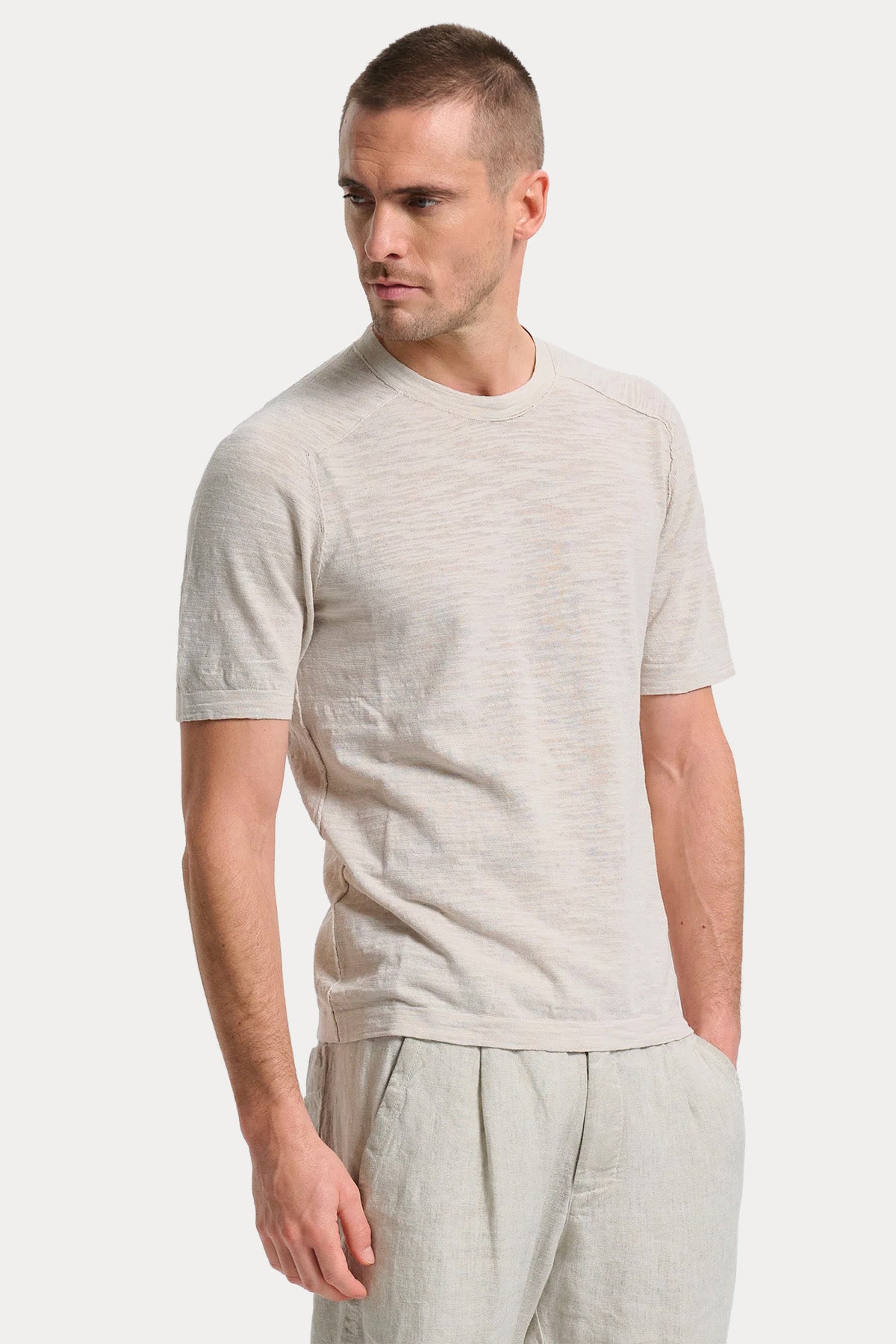Transit Regular Fit Yuvarlak Yaka Keten T-shirt-T-shirt-Libas