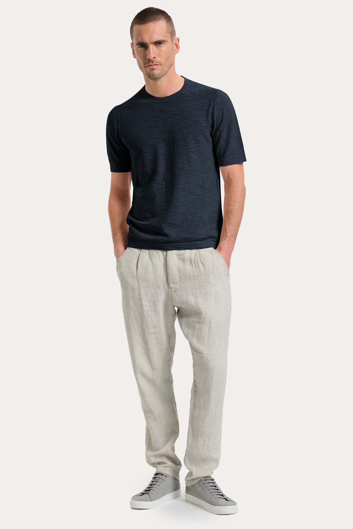 Transit Regular Fit Yuvarlak Yaka Keten T-shirt