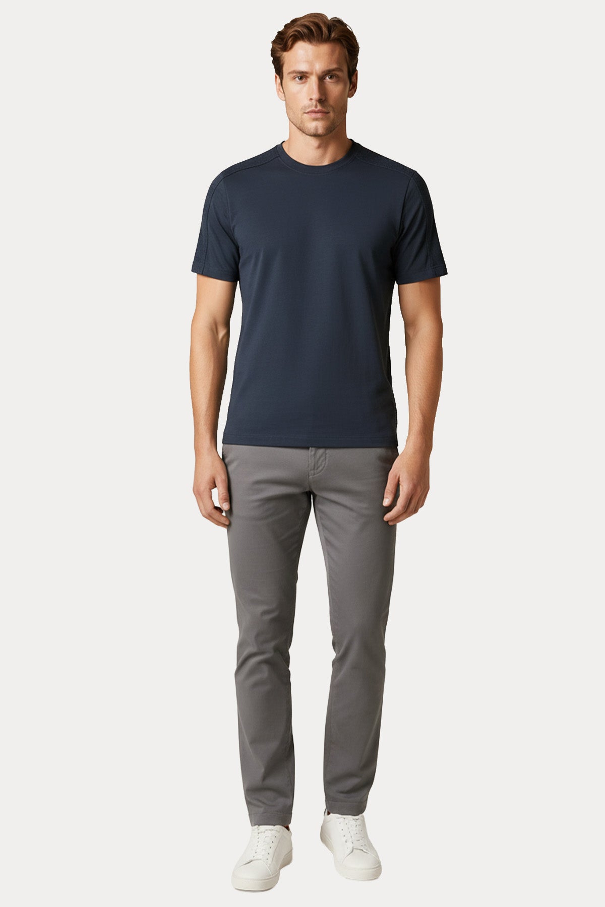 Transit Regular Fit Keten Yuvarlak Yaka T-shirt