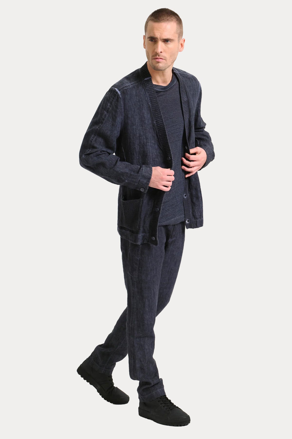 Transit Relaxed Fit Triko Detaylı Keten Ceket