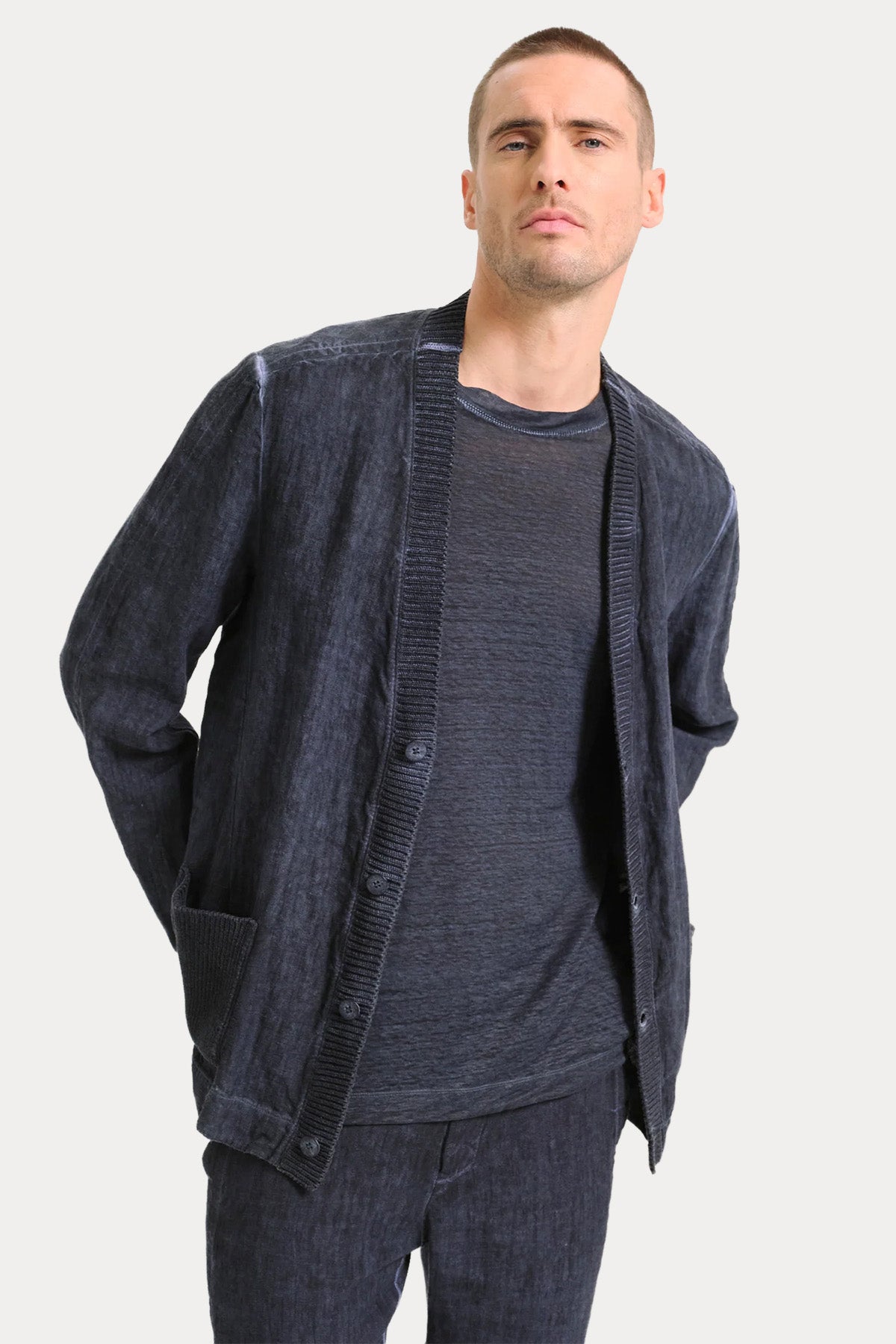 Transit Relaxed Fit Triko Detaylı Keten Ceket-Ceket-Libas