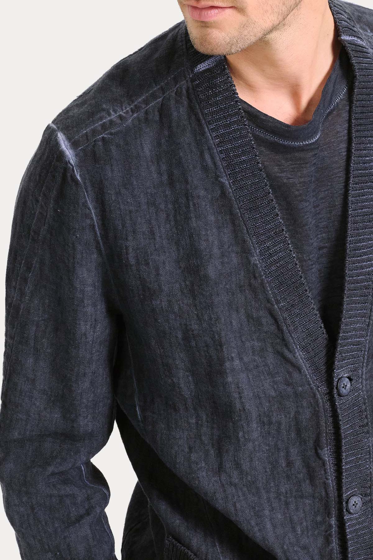 Transit Relaxed Fit Triko Detaylı Keten Ceket-Ceket-Libas