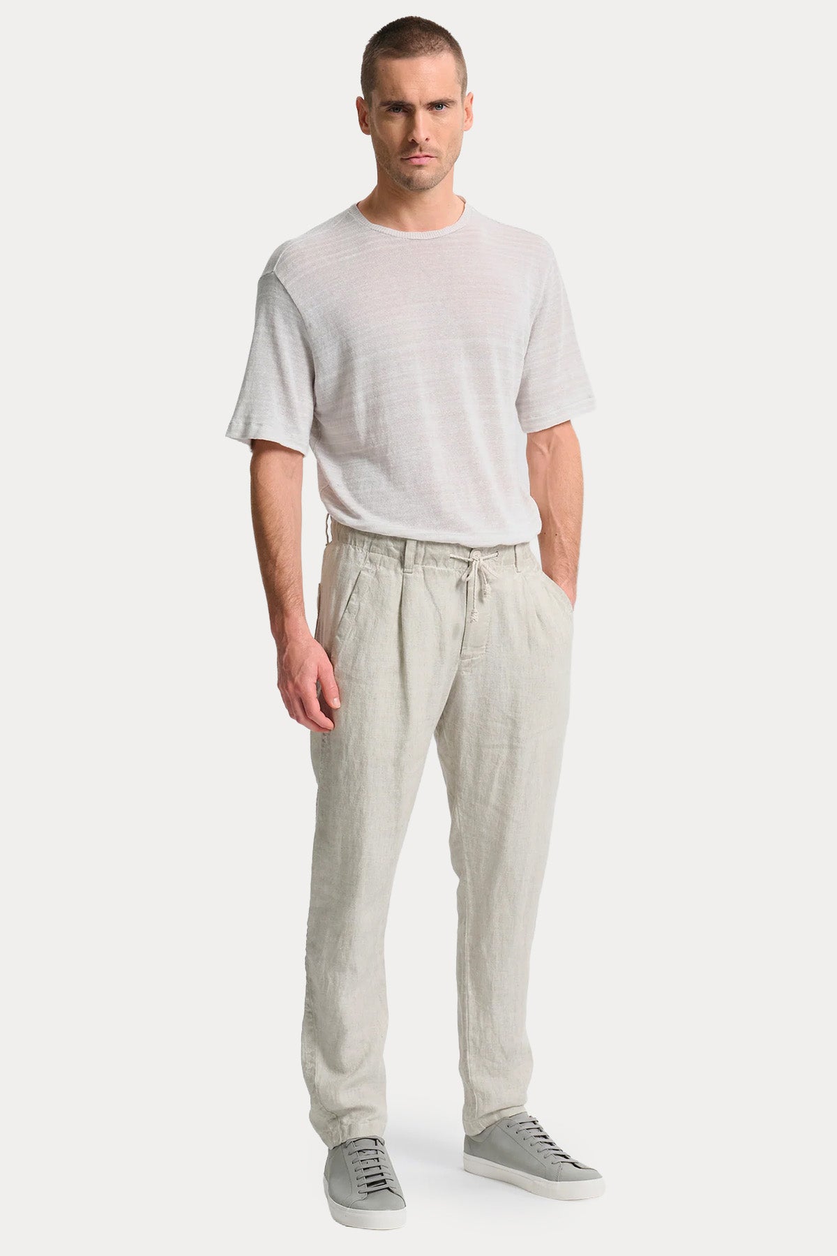 Transit Relaxed Fit Tek Pile Beli Lastikli Keten Pantolon