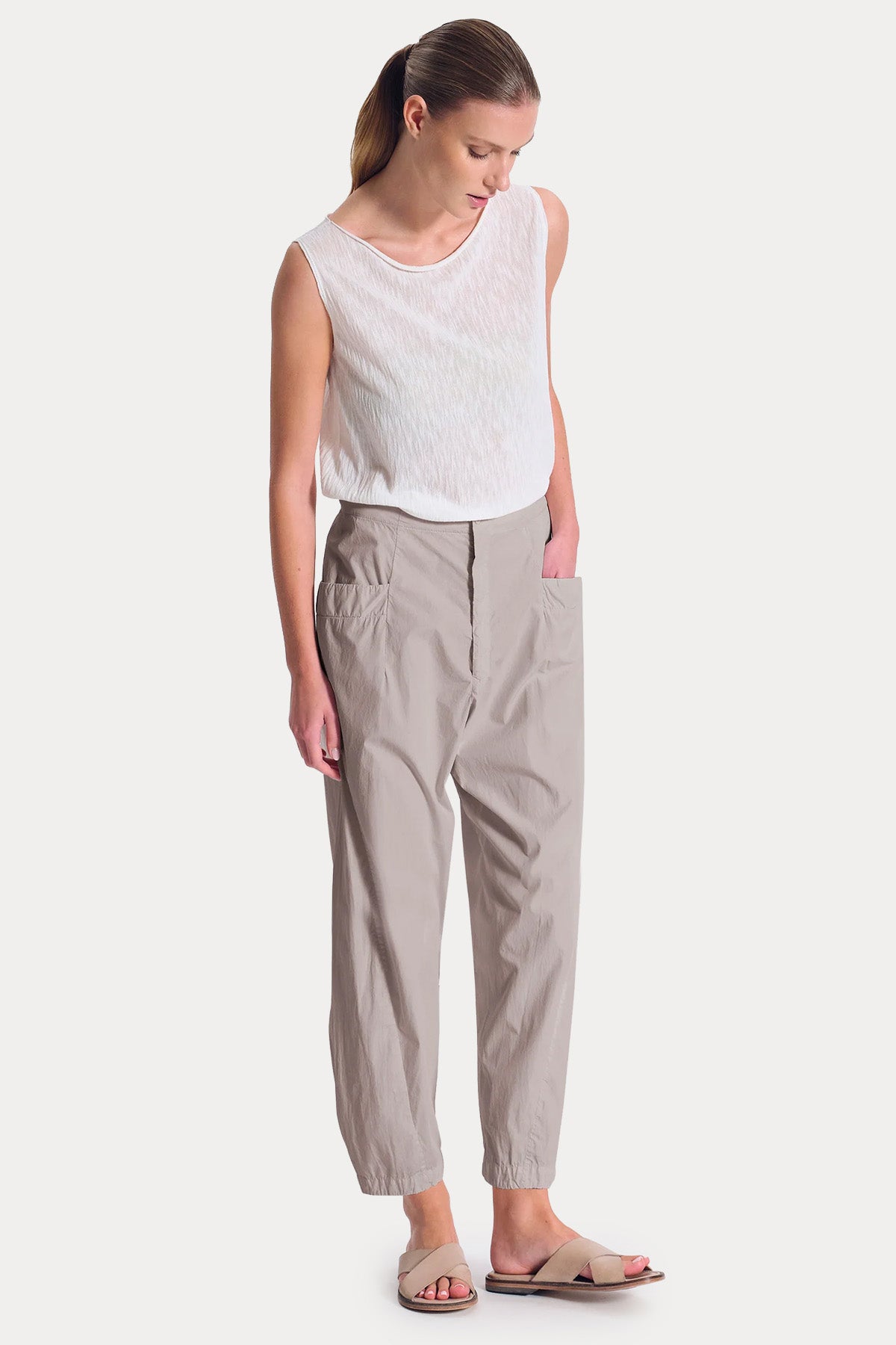 Transit Relaxed Fit İnce Dokulu Crop Pantolon-Pantolon-Libas