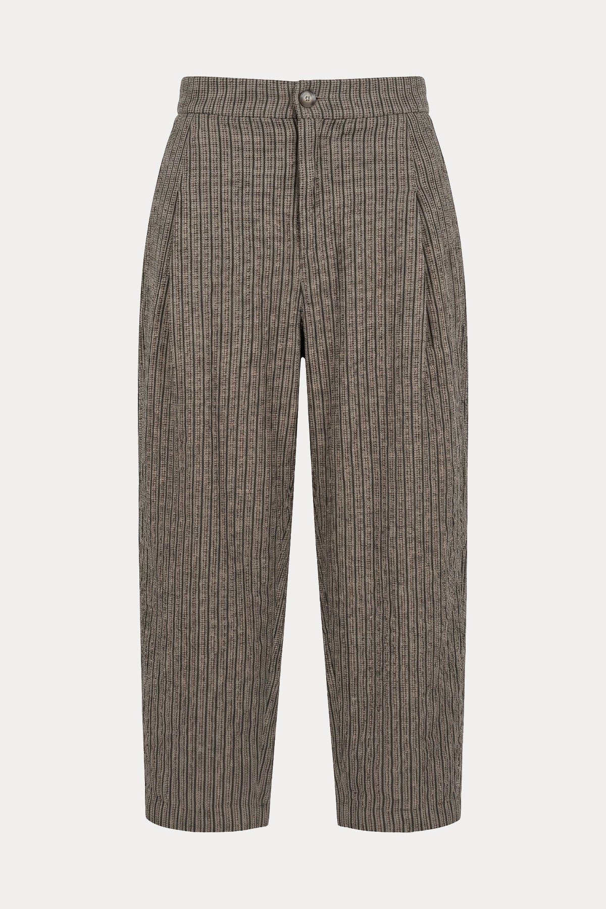 Transit Relaxed Fit Yüksek Bel Tek Pile Çizgili Pantolon