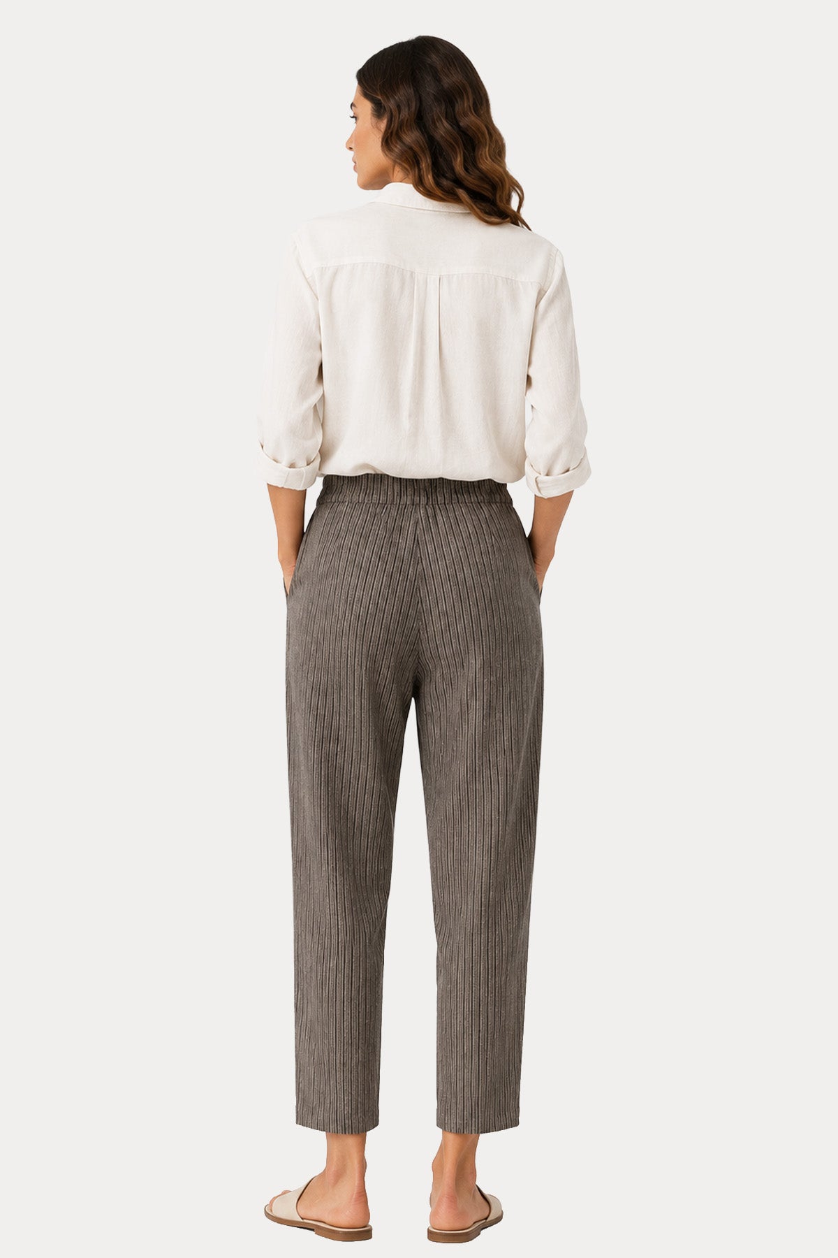 Transit Relaxed Fit Yüksek Bel Tek Pile Çizgili Pantolon