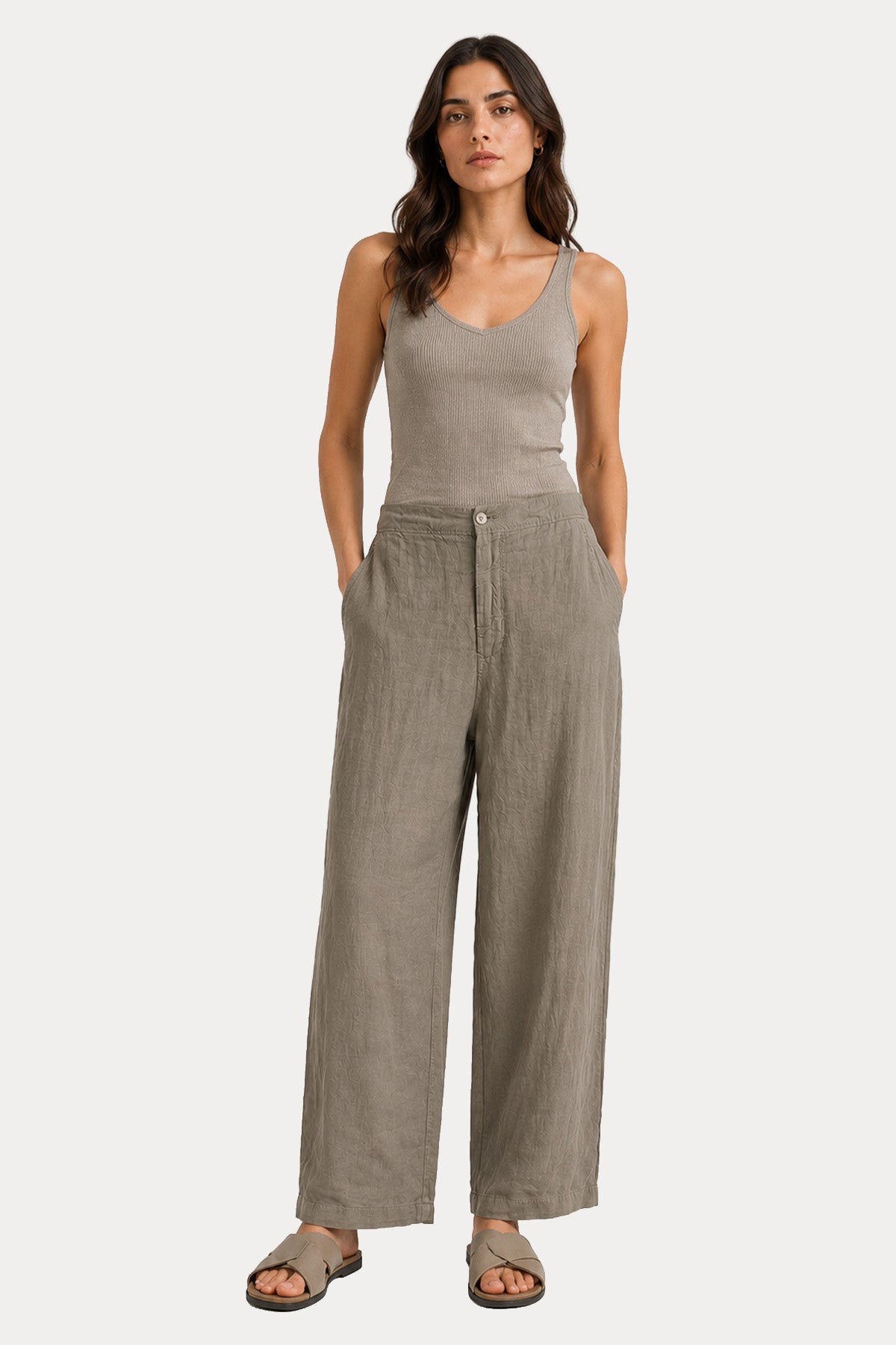 Transit Comfort Fit Beli Lastikli Keten Pantolon