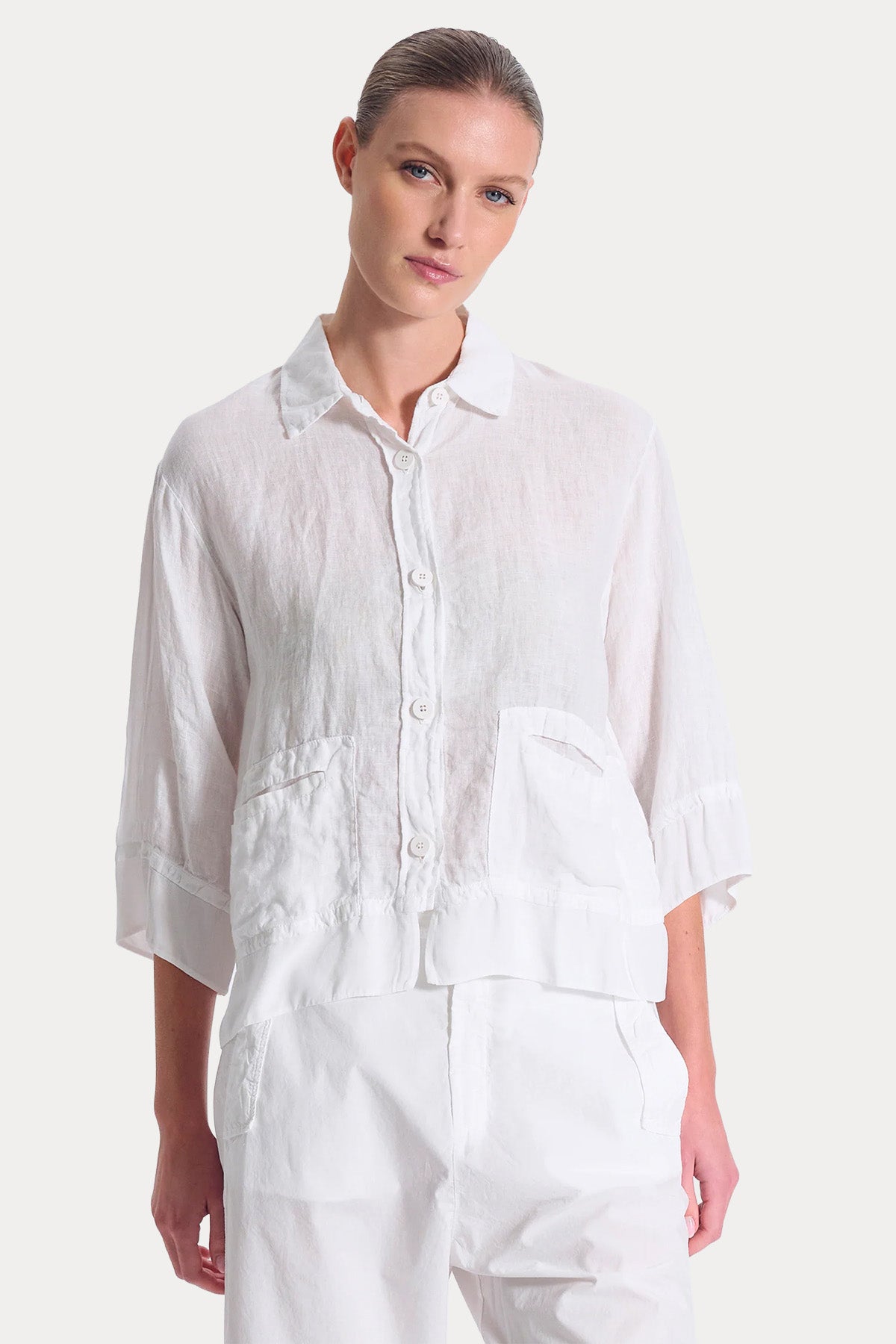 Transit Relaxed Fit Cep Detaylı Keten Gömlek