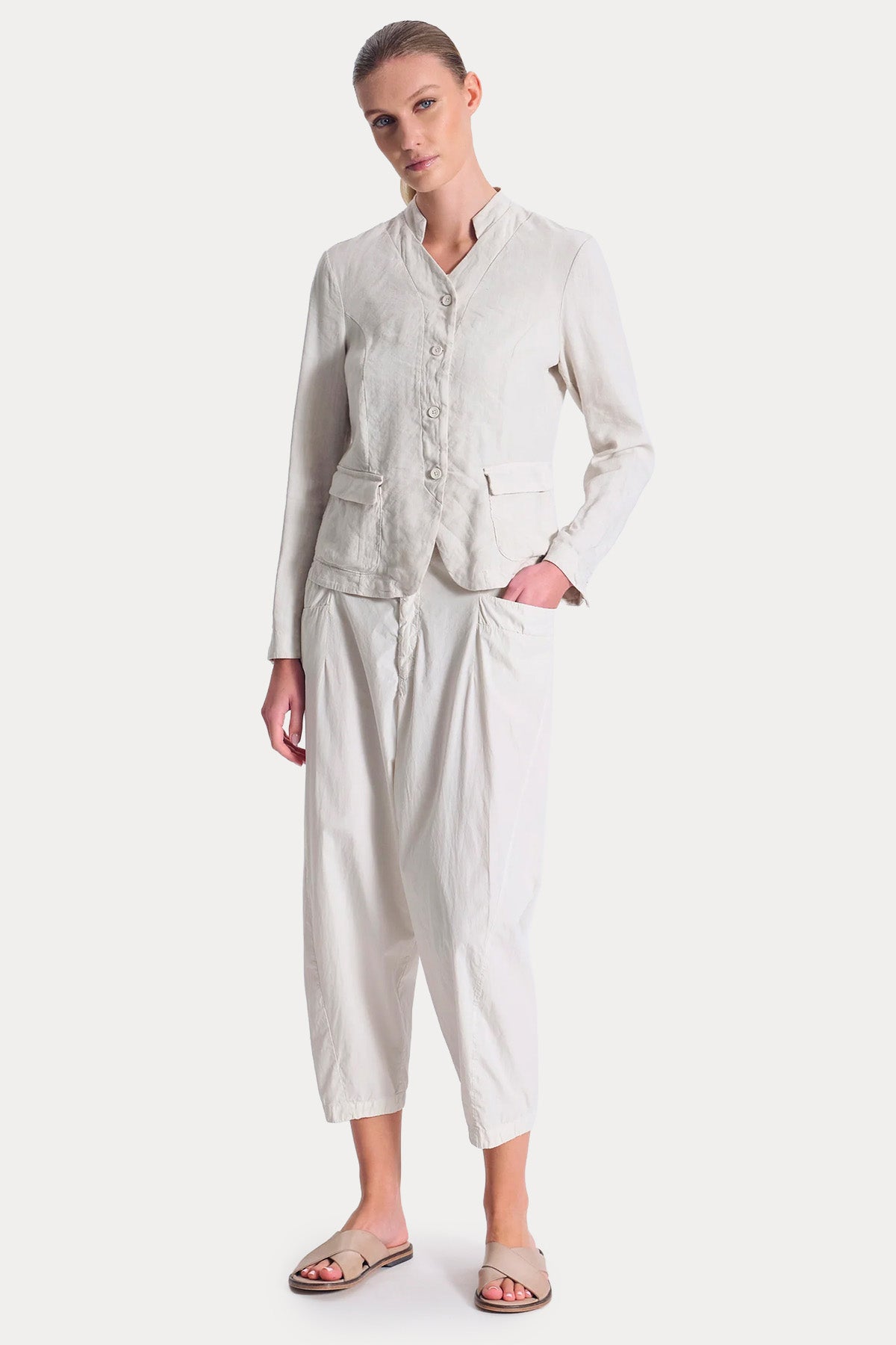 Transit Hakim Yaka Streç Keten Ceket