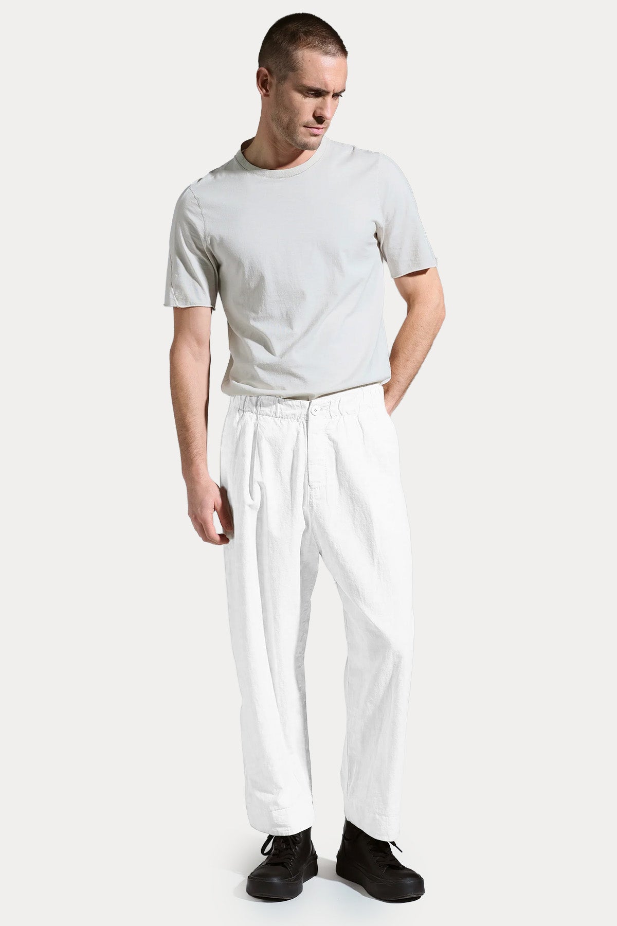 Transit Relaxed Fit Tek Pile Beli Lastikli Keten Pantolon-Pantolon-Libas