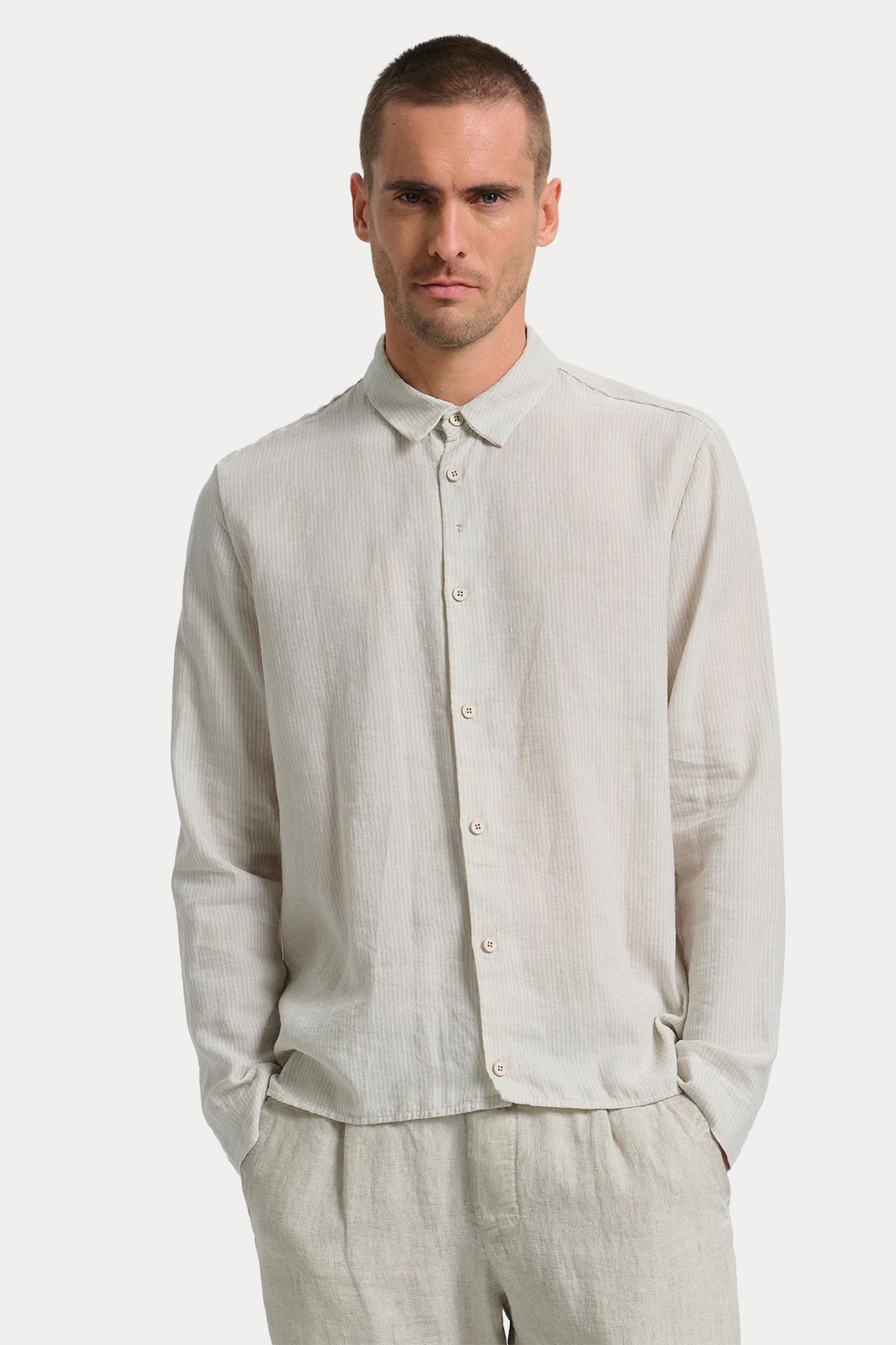 Transit Loose Fit Keten Gömlek-Gömlek-Libas