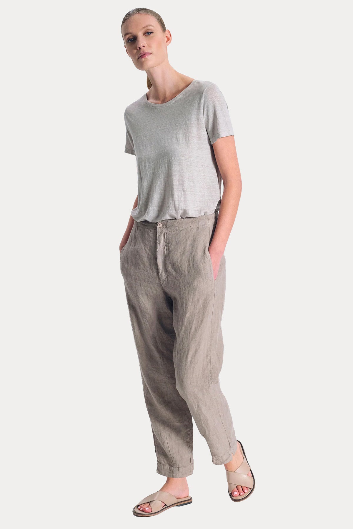 Transit Comfort Fit Beli Lastikli Keten Pantolon-Pantolon-Libas