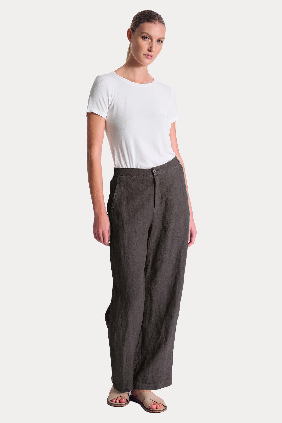 Transit Relaxed Fit Beli Lastikli Keten Pantolon