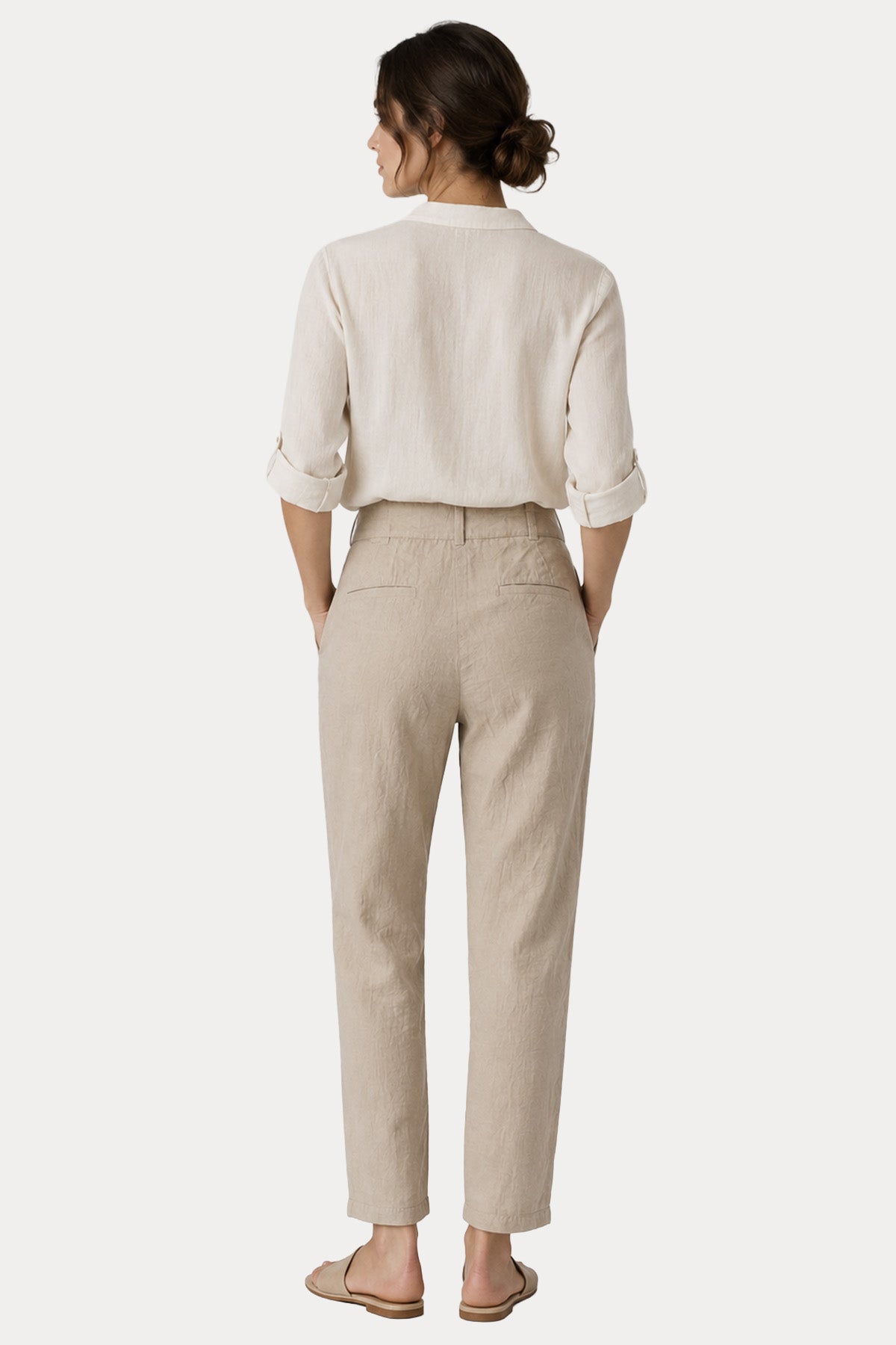 Transit Comfort Fit Yandan Cepli Keten Pantolon
