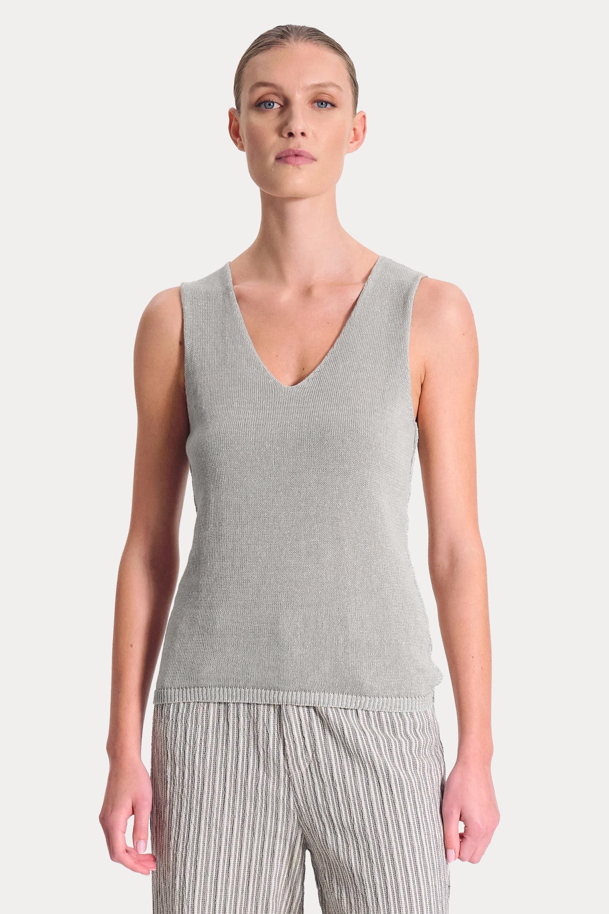 Transit Regular Fit V Yaka Keten Triko Bluz