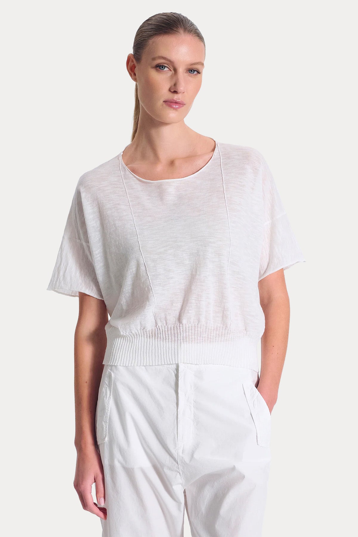 Transit Comfort Fit Slub Efektli Yuvarlak Yaka Bluz-Bluz-Libas