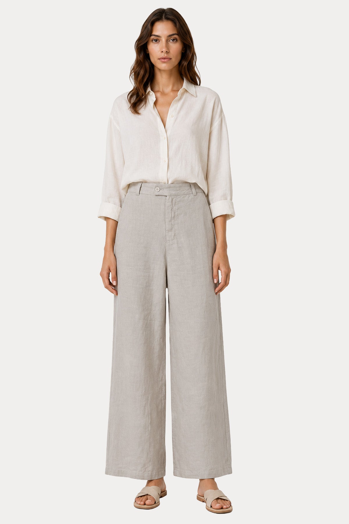 Transit Relaxed Fit Yüksek Belli Keten Pantolon