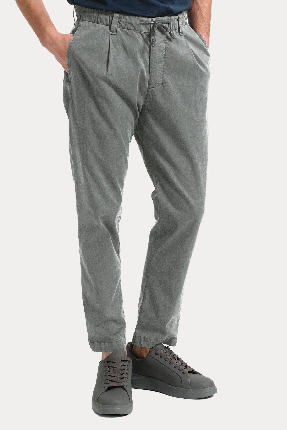 Transit Loose Fit Beli Lastikli Tek Pile Streç Pantolon-Pantolon-Libas