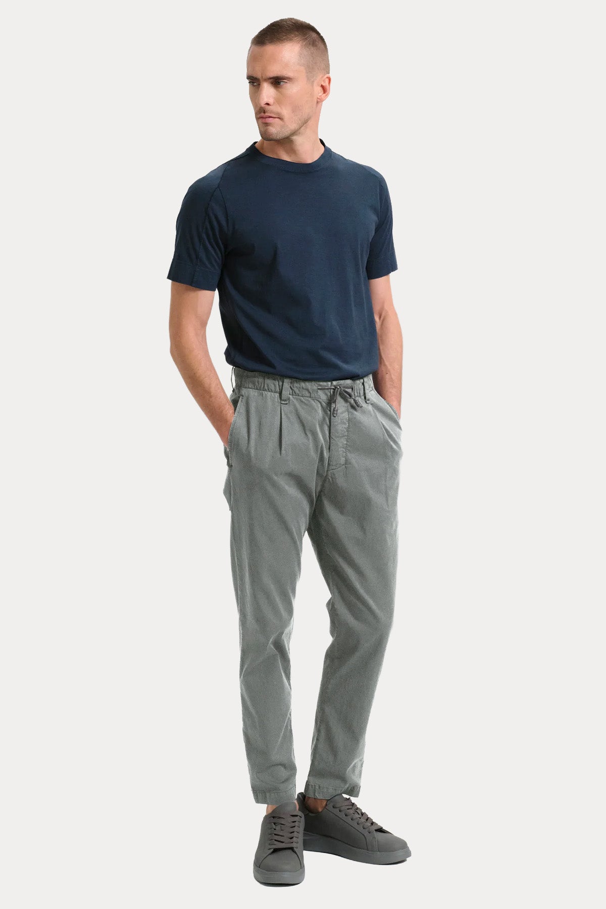 Transit Loose Fit Beli Lastikli Tek Pile Streç Pantolon-Pantolon-Libas