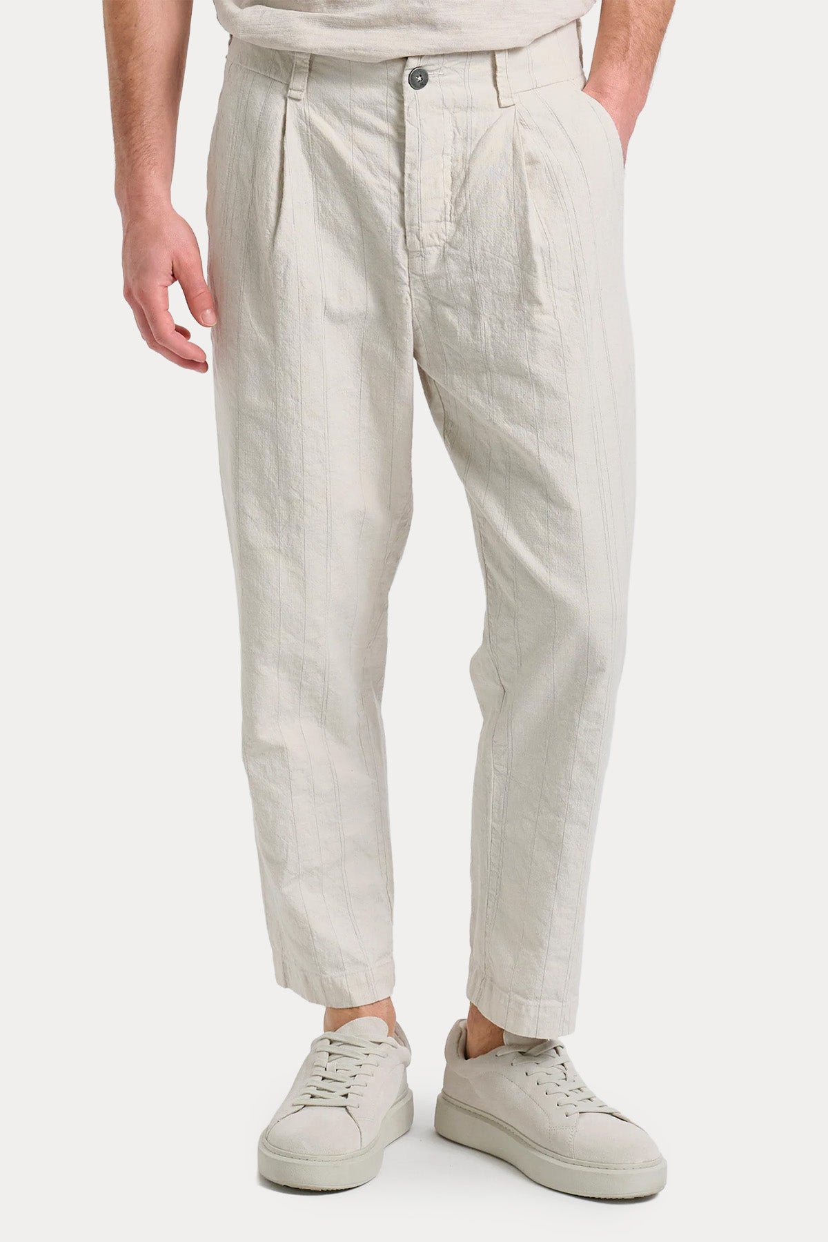 Transit Loose Fit Tek Pile Çizgili Pantolon-Pantolon-Libas