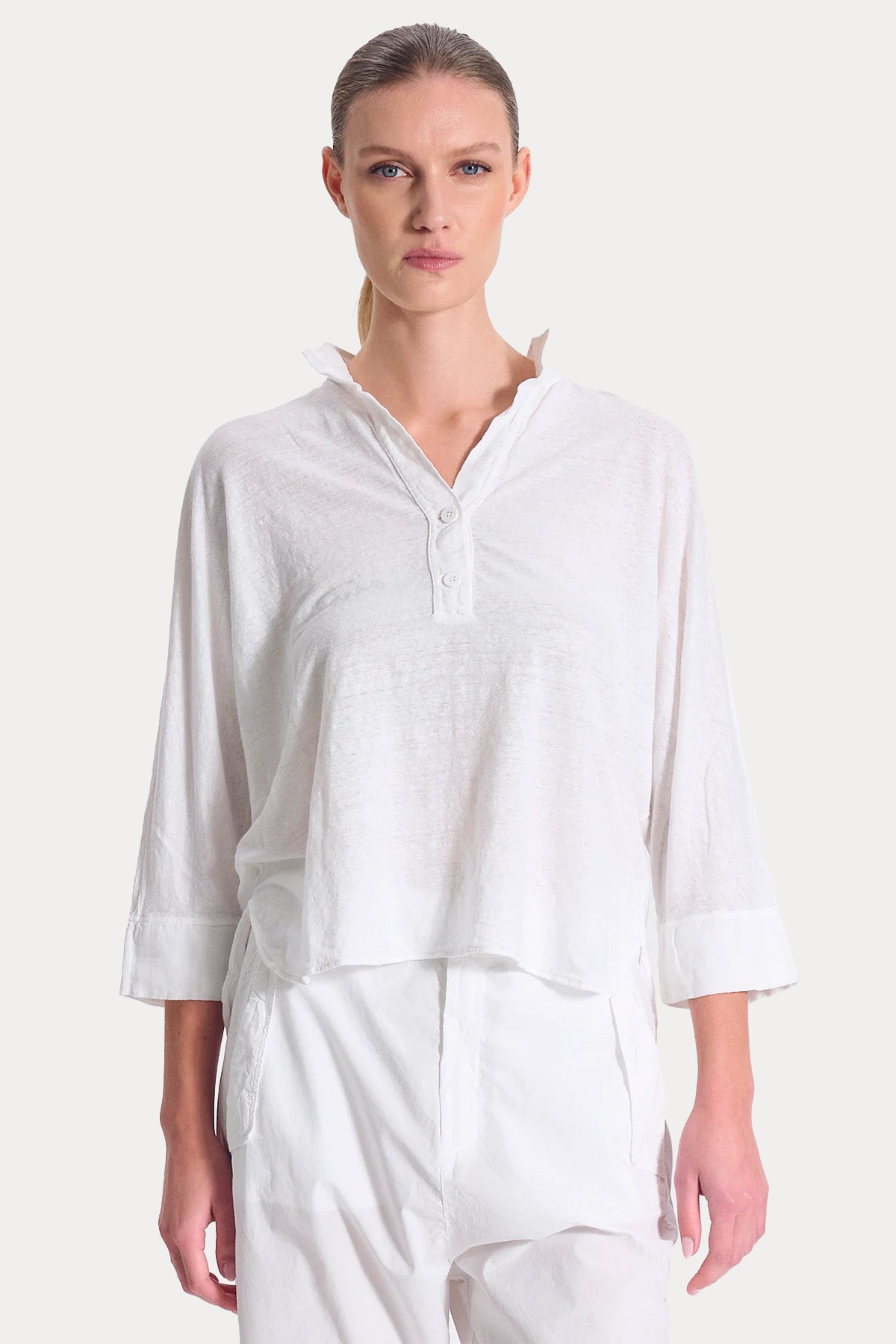 Transit Relaxed Fit Polo Yaka Keten Bluz-Bluz-Libas