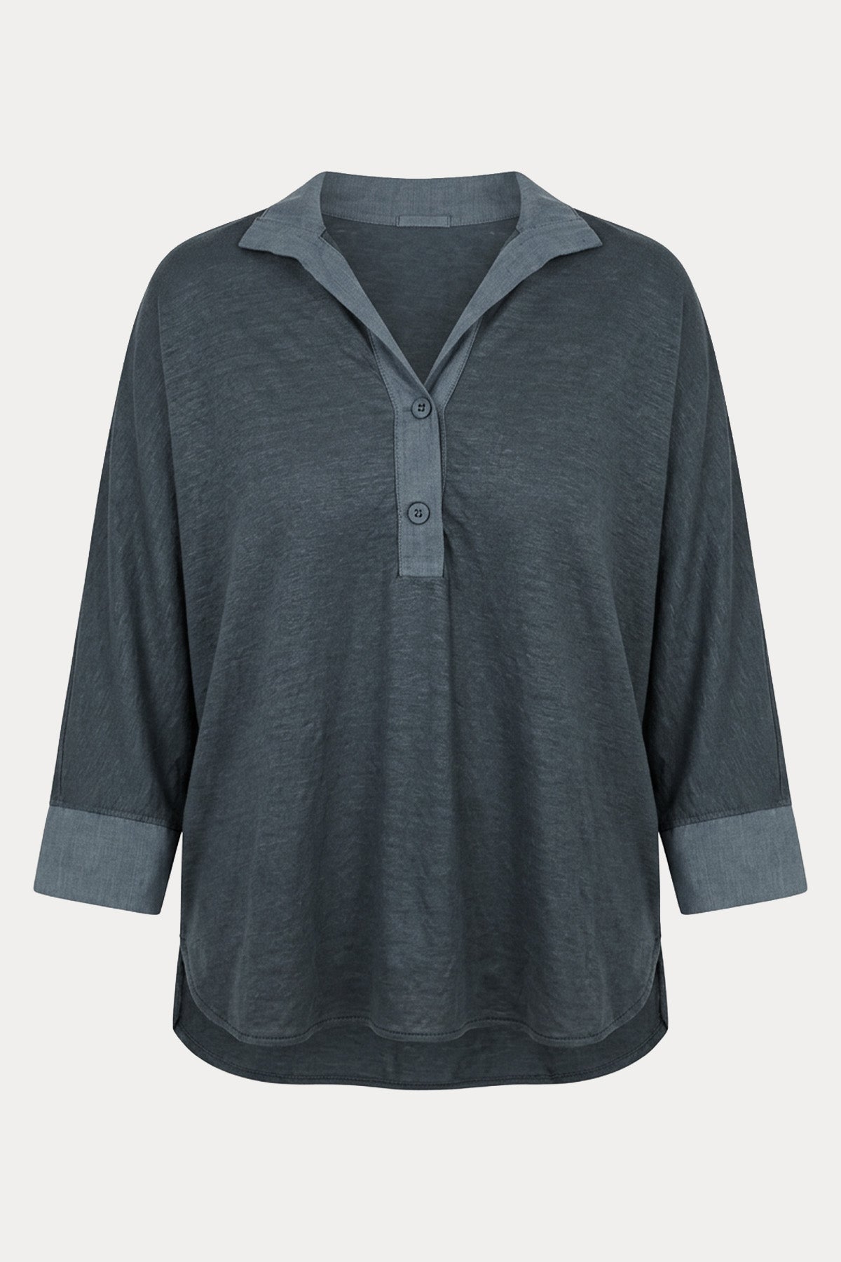 Transit Relaxed Fit Polo Yaka Keten Bluz