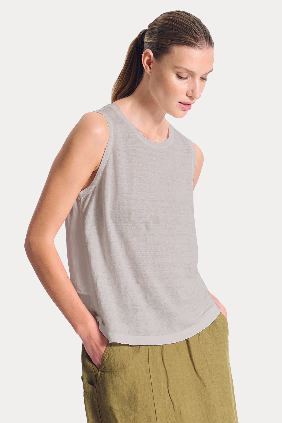Transit Comfort Fit Yuvarlak Yaka Keten Bluz-Bluz-Libas