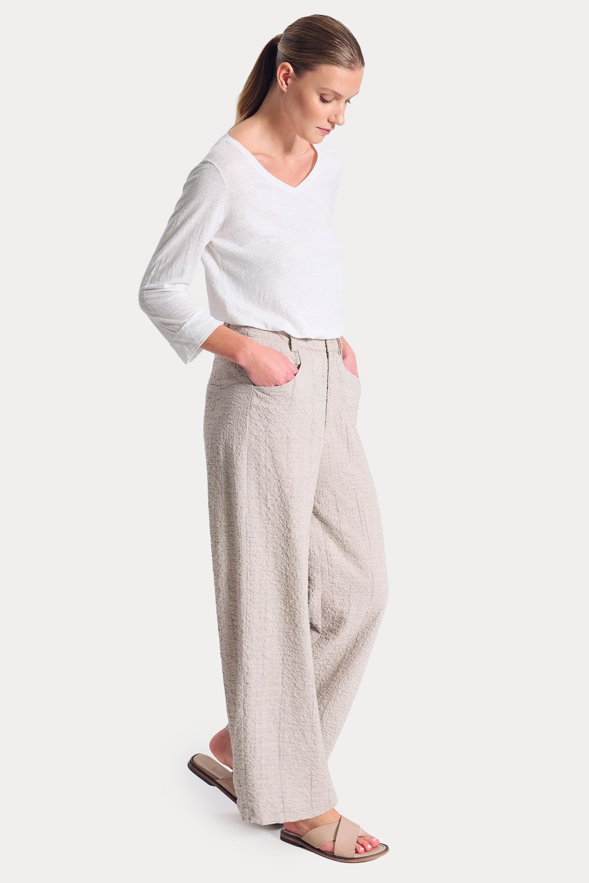 Transit Relaxed Fit Dokulu Kumaş Pantolon-Pantolon-Libas