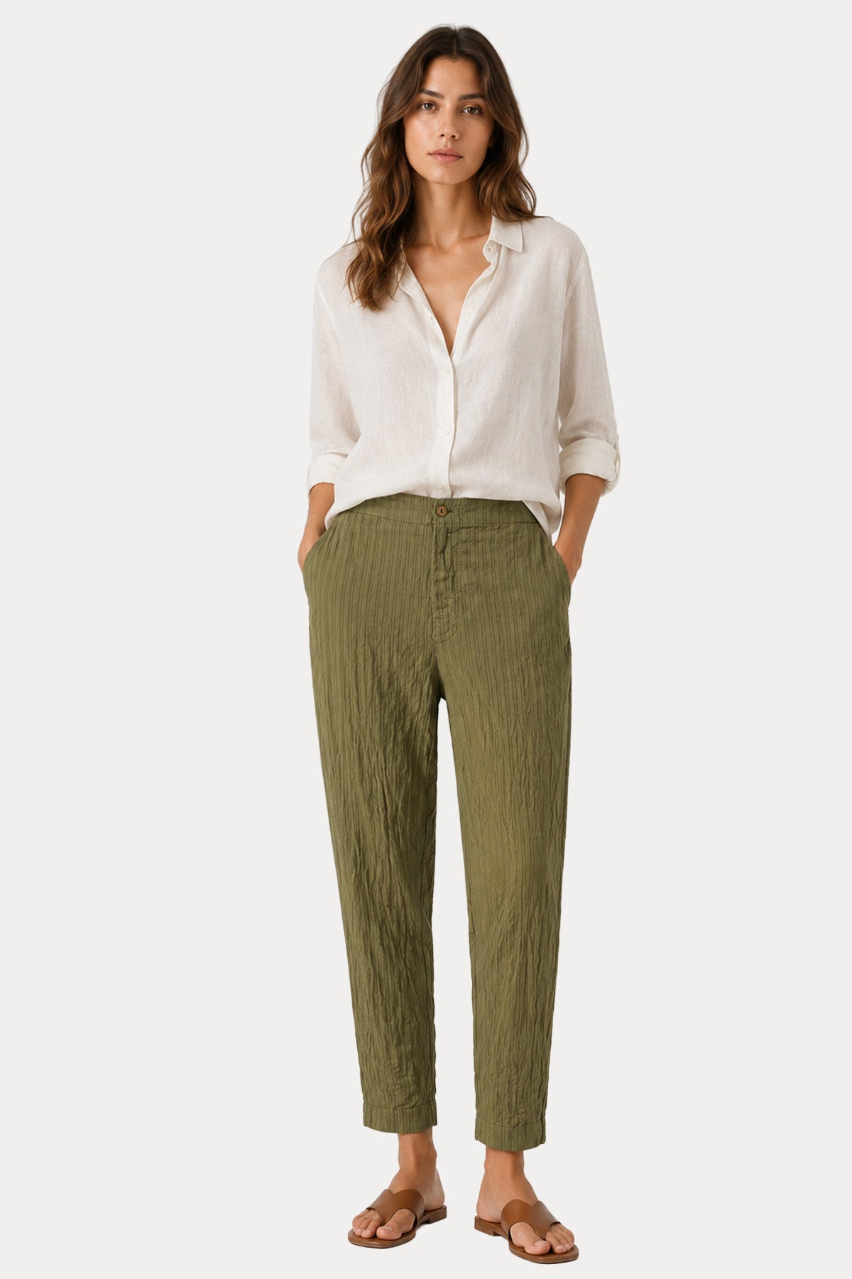 Transit Relaxed Fit Beli Lastikli Yandan Cepli Çizgili Pantolon